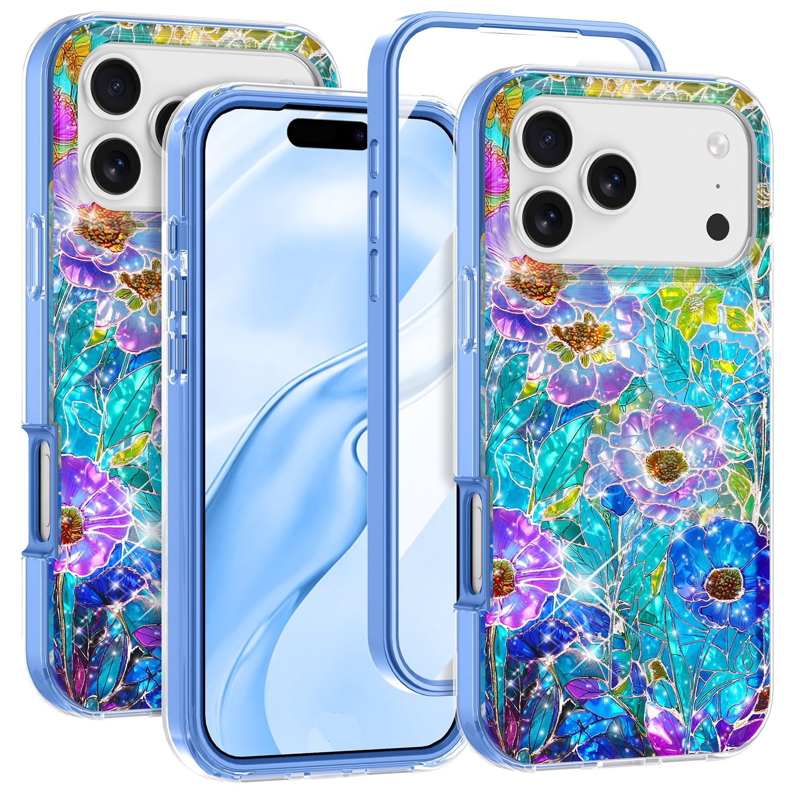 Rancase for iPhone 17 Pro Max Case with Screen Protector, Clear Butterfly Design, Removable Frosted Glitter Card, Hard PC&TPU Bu