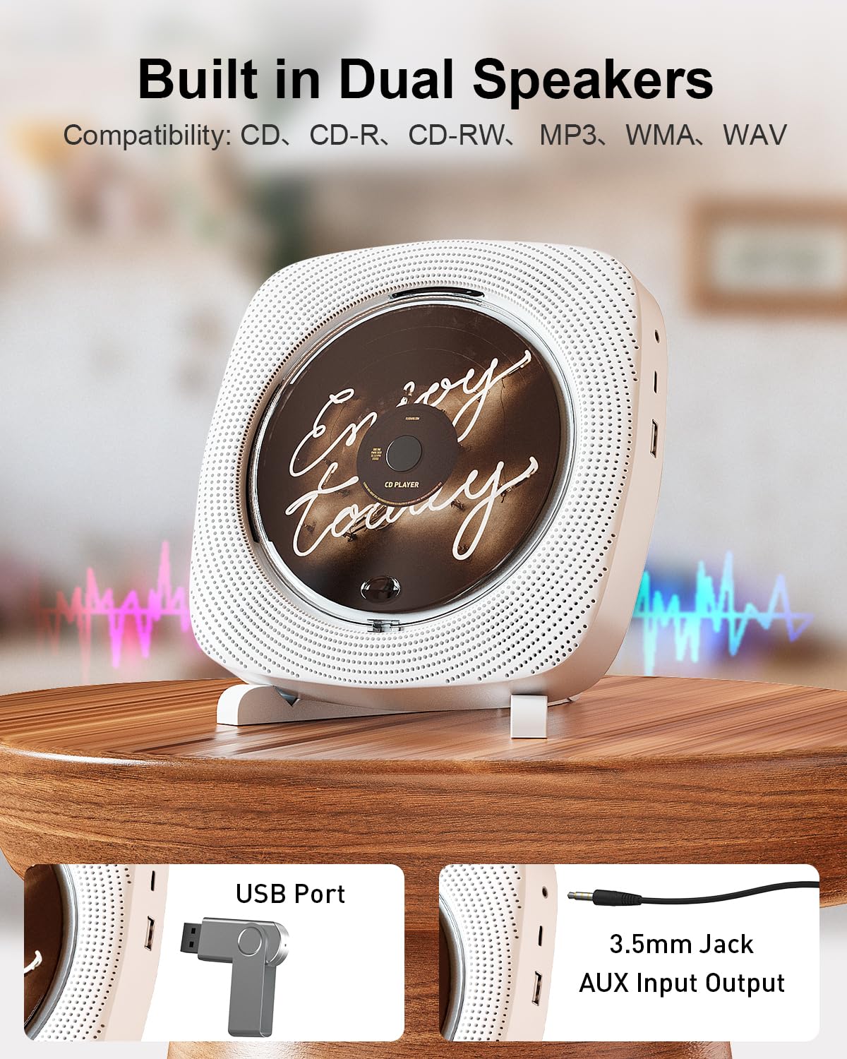 Portable Cd Player With Speakers Rechargeable, Boombox Cd Player For Home And Car, Fm Radio, Usb And Aux Ports, Remote Control,