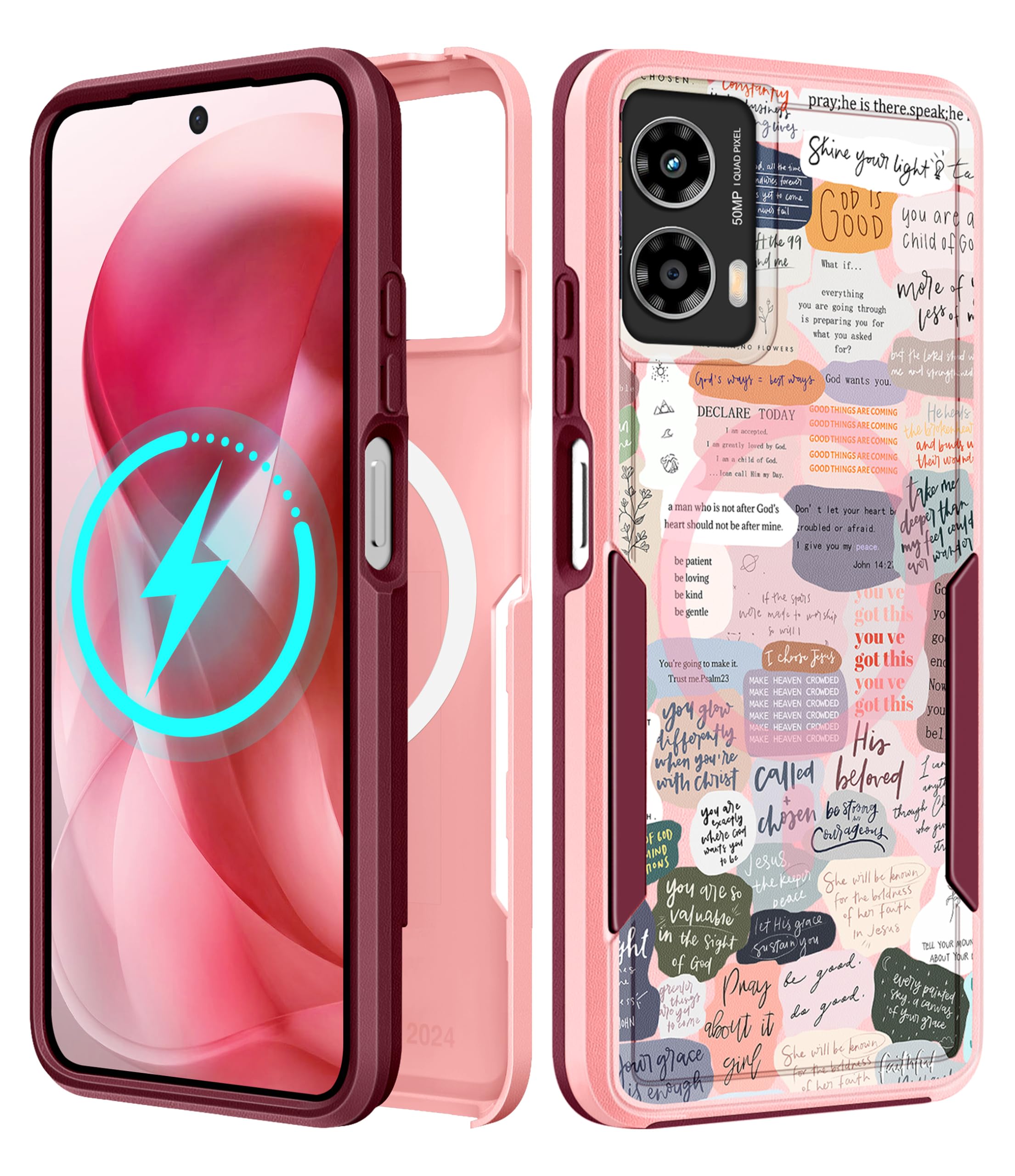 LISEVO for Moto G Power 5G 2024 Case - Compatible with MagSafe Women Girls Cute Magnetic Phone Cover Girly Kawaii Unique Pretty 