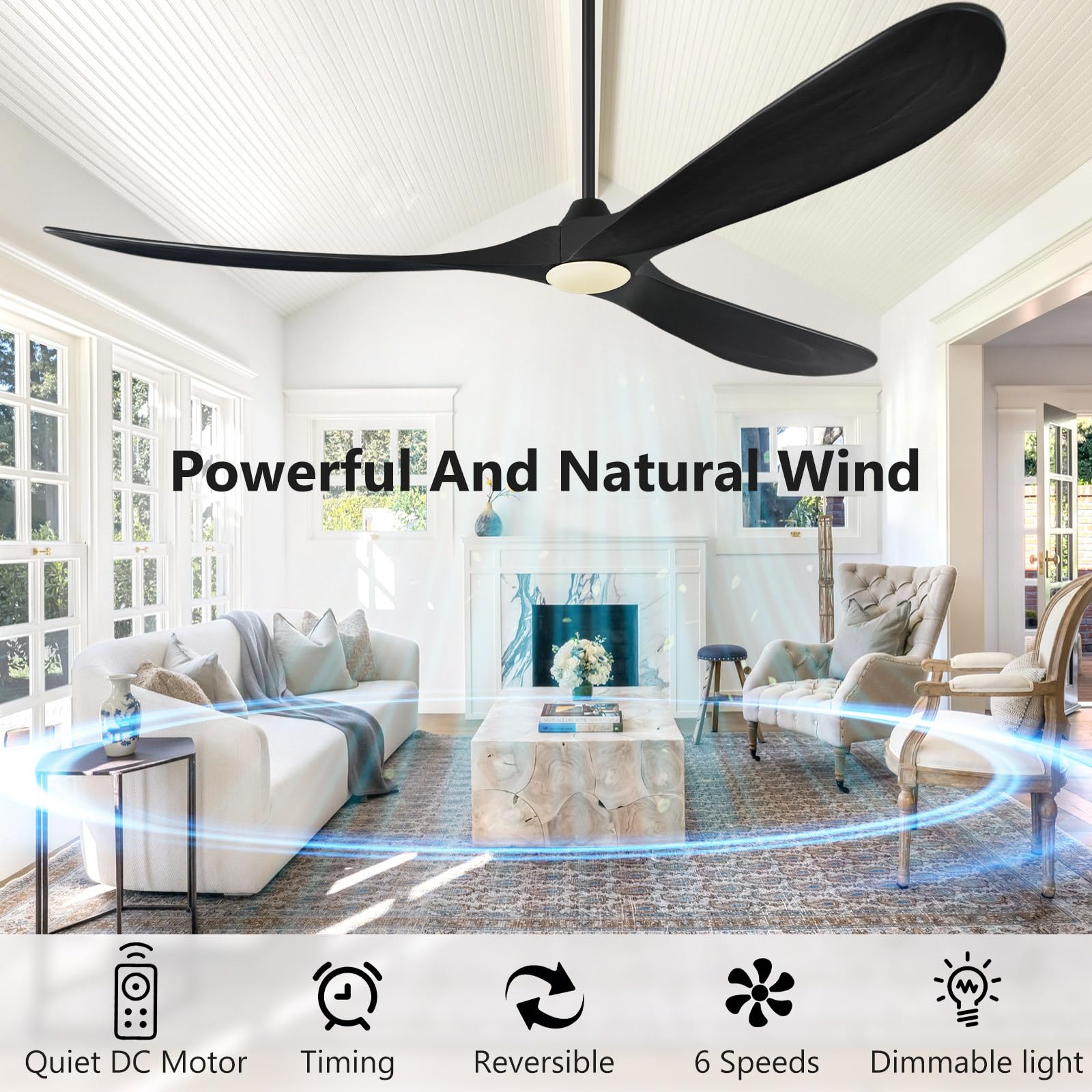 Abz Ceiling Fans With Lights   72 Inch Propeller Ceiling Fan With Remote Control, 3 Blades Walnut Solid Wood Ceiling Fan For Ind
