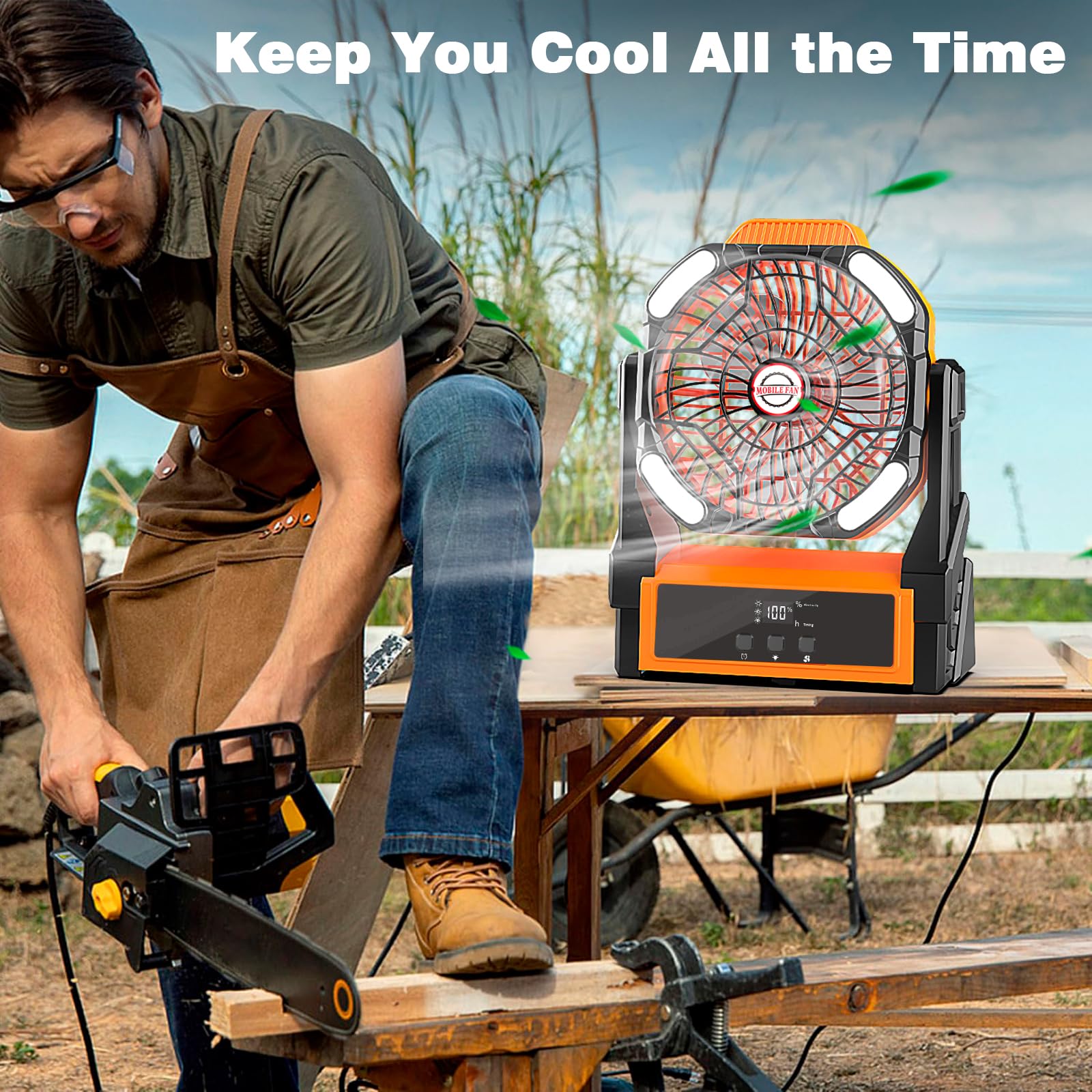 Sendowtek Camping Battery Fan Portable 20000Mah, Rechargeable With Led Light 4 Wind Modes Timer Switch Usb Large Battery Table F