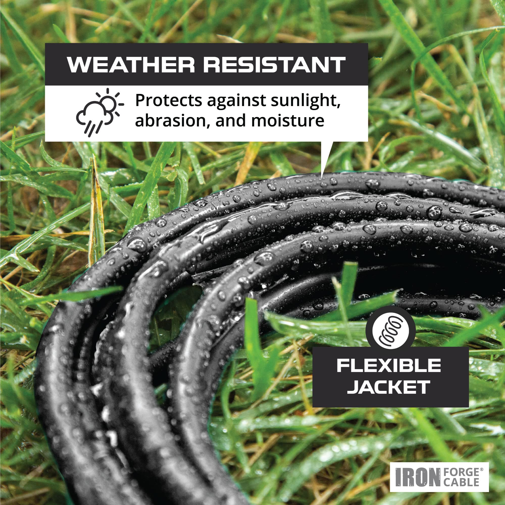 Iron Forge Cable 10 Gauge Extension Cord 10 Ft, 10/3 Heavy Duty Extension Cord 10 Foot 3 Prong Lighted End, Sjtw Weatherproof Bl