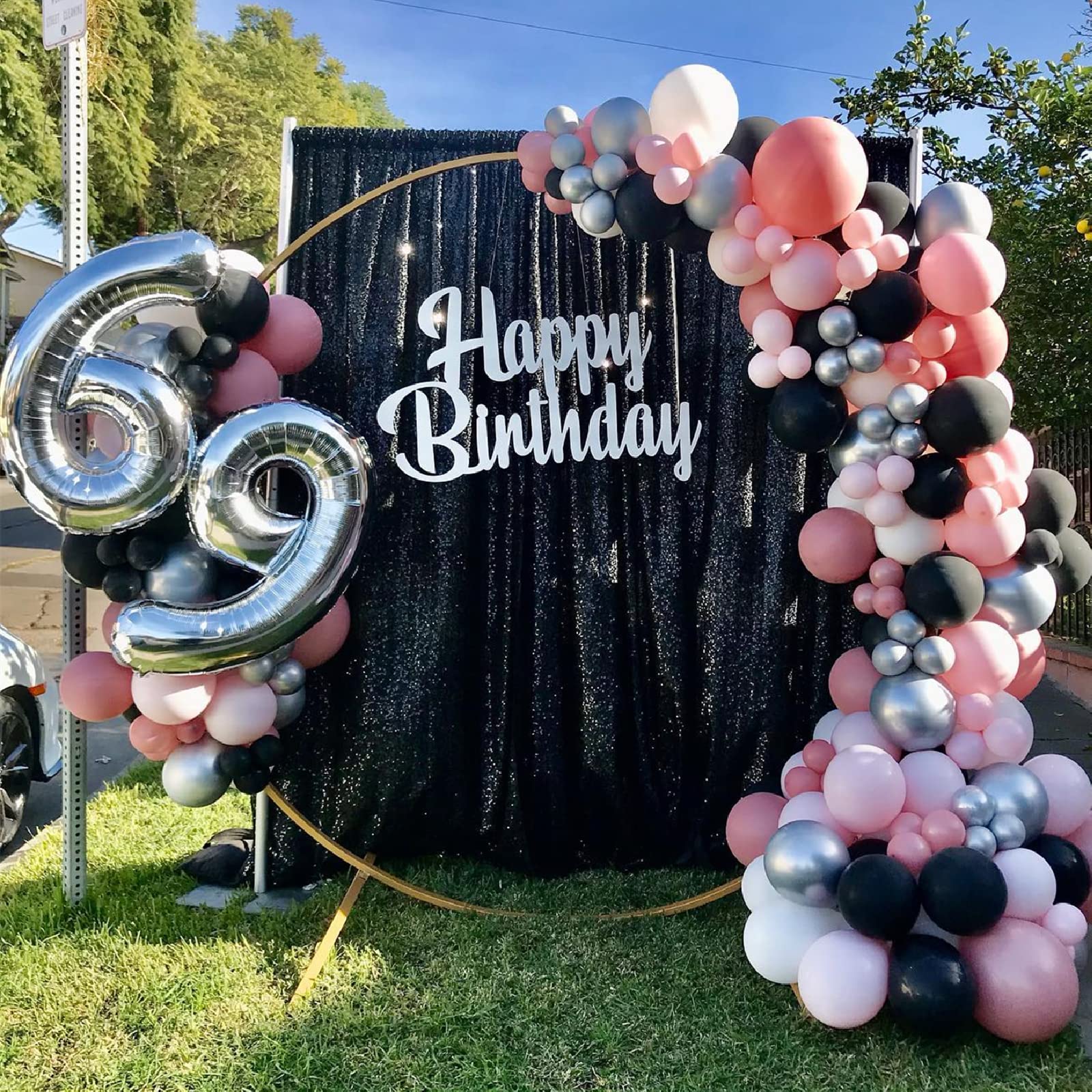 Black Sequin Backdrop 2 Panels 2Ftx8Ft Halloween Backdrop Curtains Party Decorations Birthday Wedding Photo Backdrop