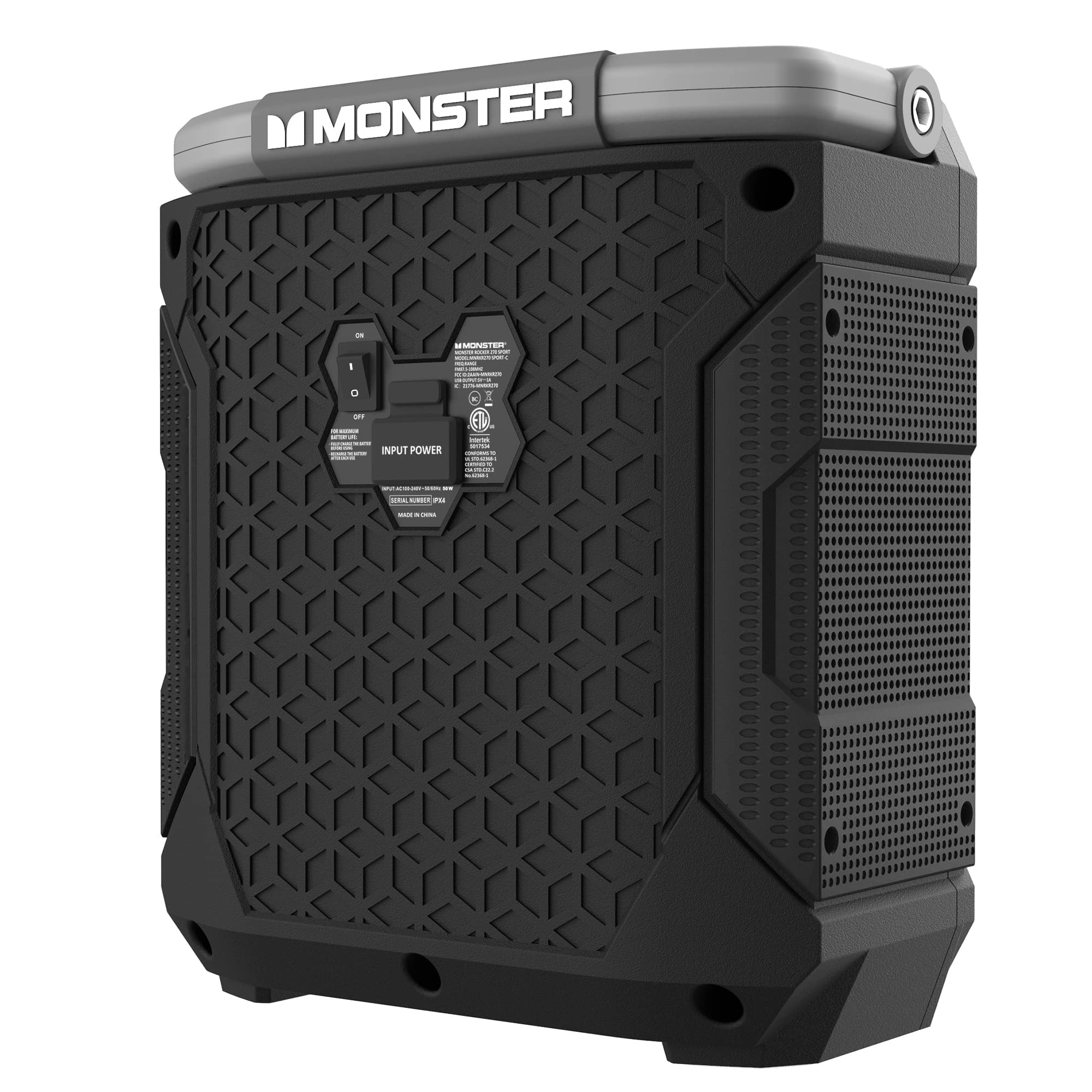 Monster Rocker 270 Sport | Portable Indoor/Outdoor Wireless Speaker, 60 Watts, Up To 24 Hours Playtime, Ipx4 Water Resistant, Co