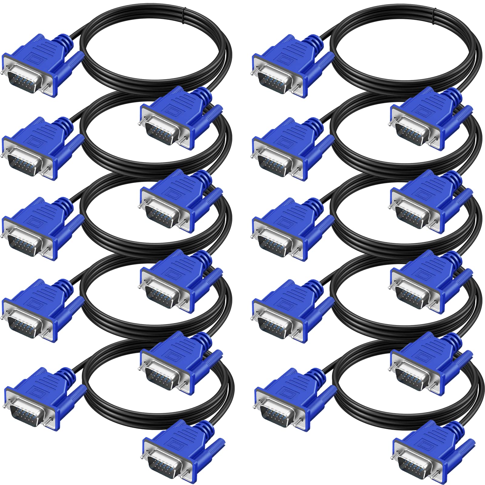 Xiayriky Vga Cable 10 Pack, Computer Monitor Vga Cord, Vga Male To Male Cord 1080P Full Hd High Resolution For Monitor Tv Comput