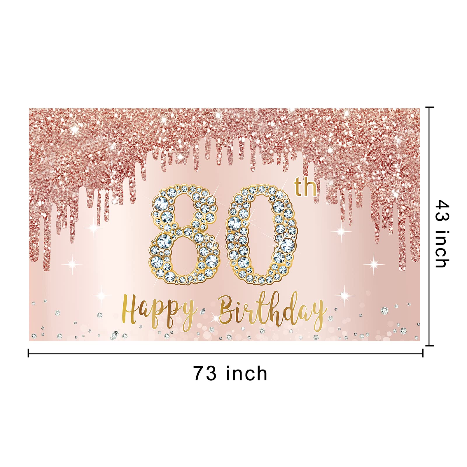 Happy 80Th Birthday Banner Backdrop Decorations For Women, Rose Gold 80 Birthday Party Sign Supplies, Pink 80 Year Old Birthday