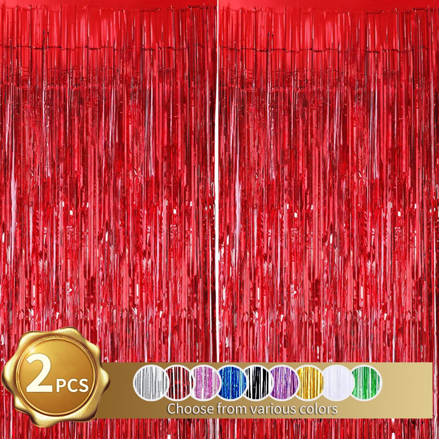 Beishida 2 Pcs Red Door Streamers Tinsel Curtain Party Streamers Backdrop Fringe Foil Wall Background For Birthday Valentine'S D