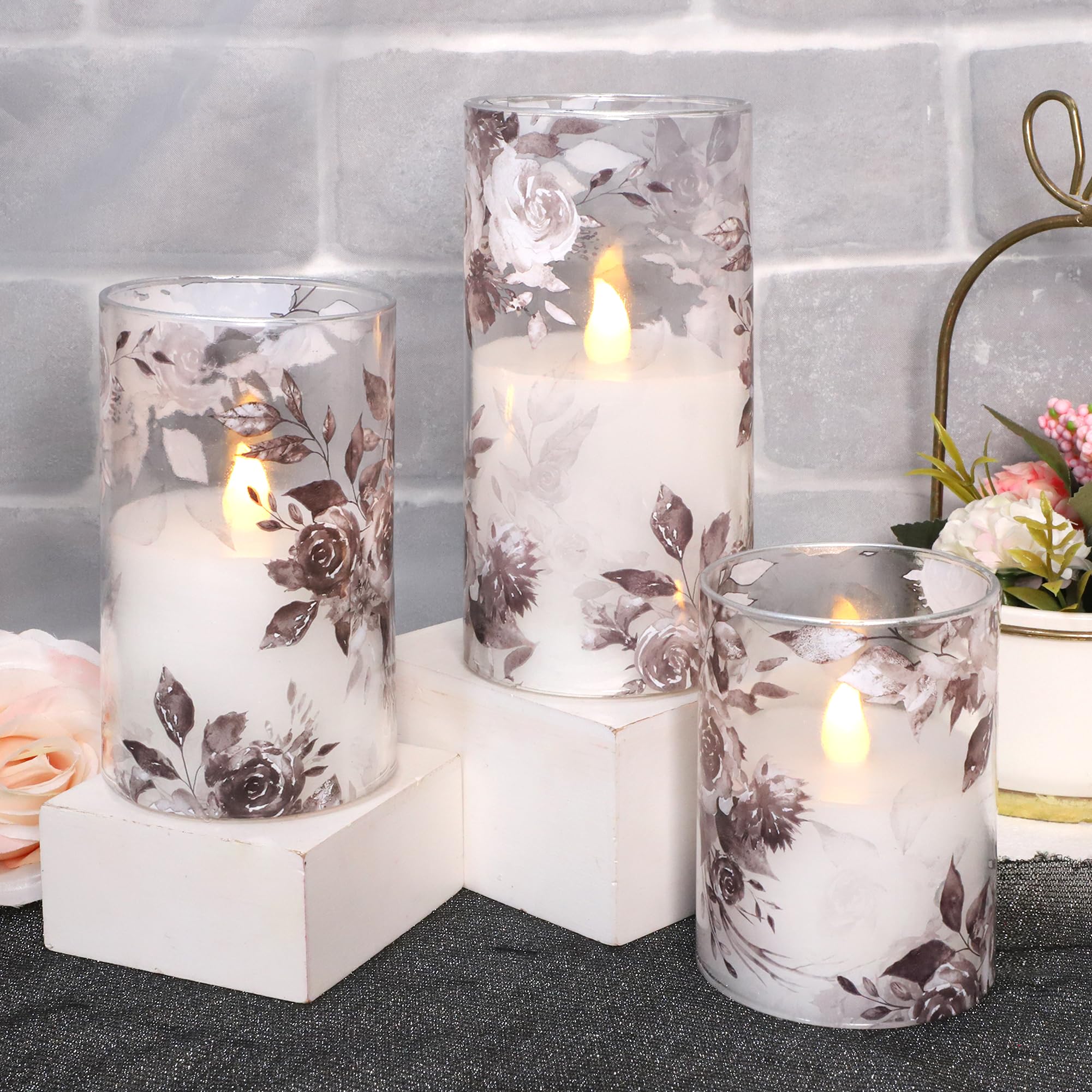 Crystal Club Rose Glass Flameless Candles, Battery Operated Led Candles With Remote, Flickering Led Battery Operated Real Wax Fo