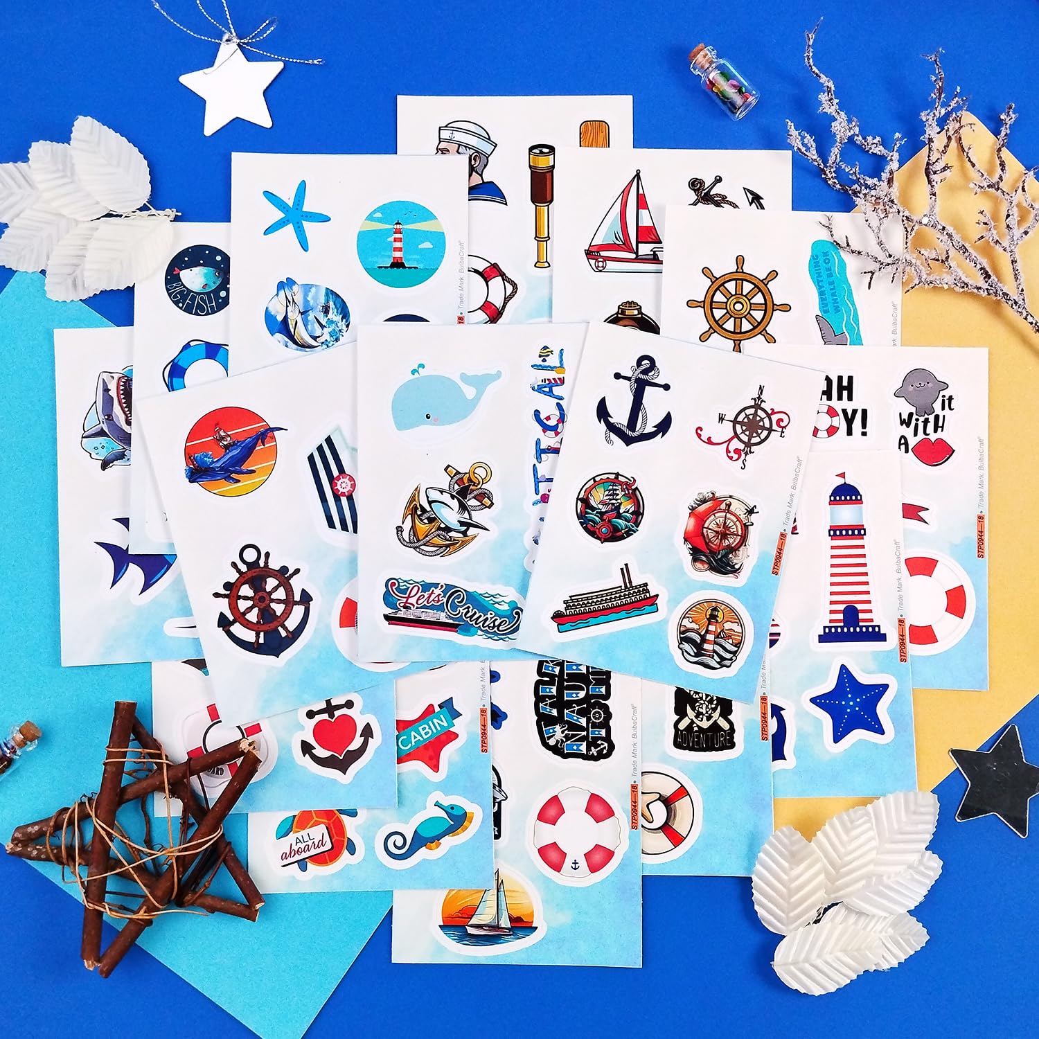 Nautical Stickers For Water Bottle And Laptop   Nautical Party Favors & Decorations, Waterproof Vinyl Ocean Decals, Anchor And M