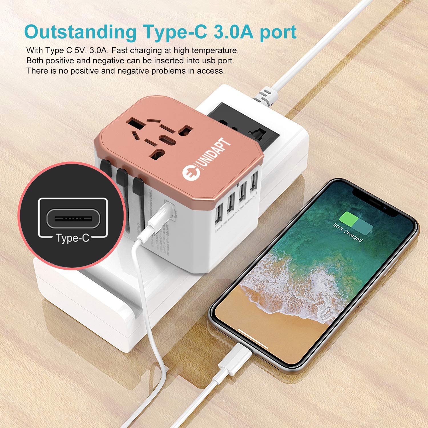 International Plug Adapter, Unidapt Travel Adapter Worldwide   All In One Universal Charger Usb Travel Power Adaptor With 5 Usb