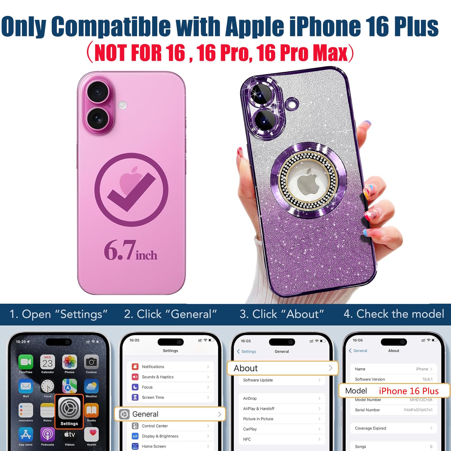 Misscase For Iphone 16 Plus Magnetic Glitter Case Compatible With Magsafe,Full Protection Slim Shockproof Anti Scratch Case With