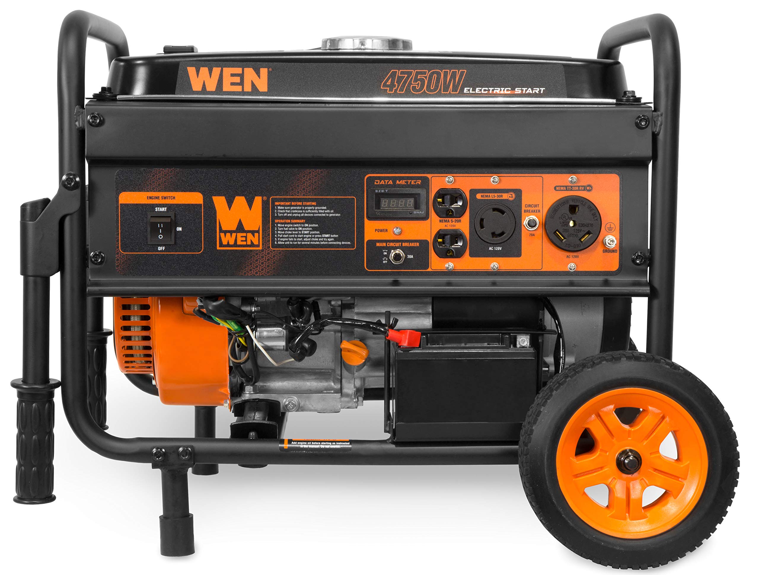 Wen 56475 4750 Watt Portable Generator With Electric Start And Wheel Kit, Yellow And Black