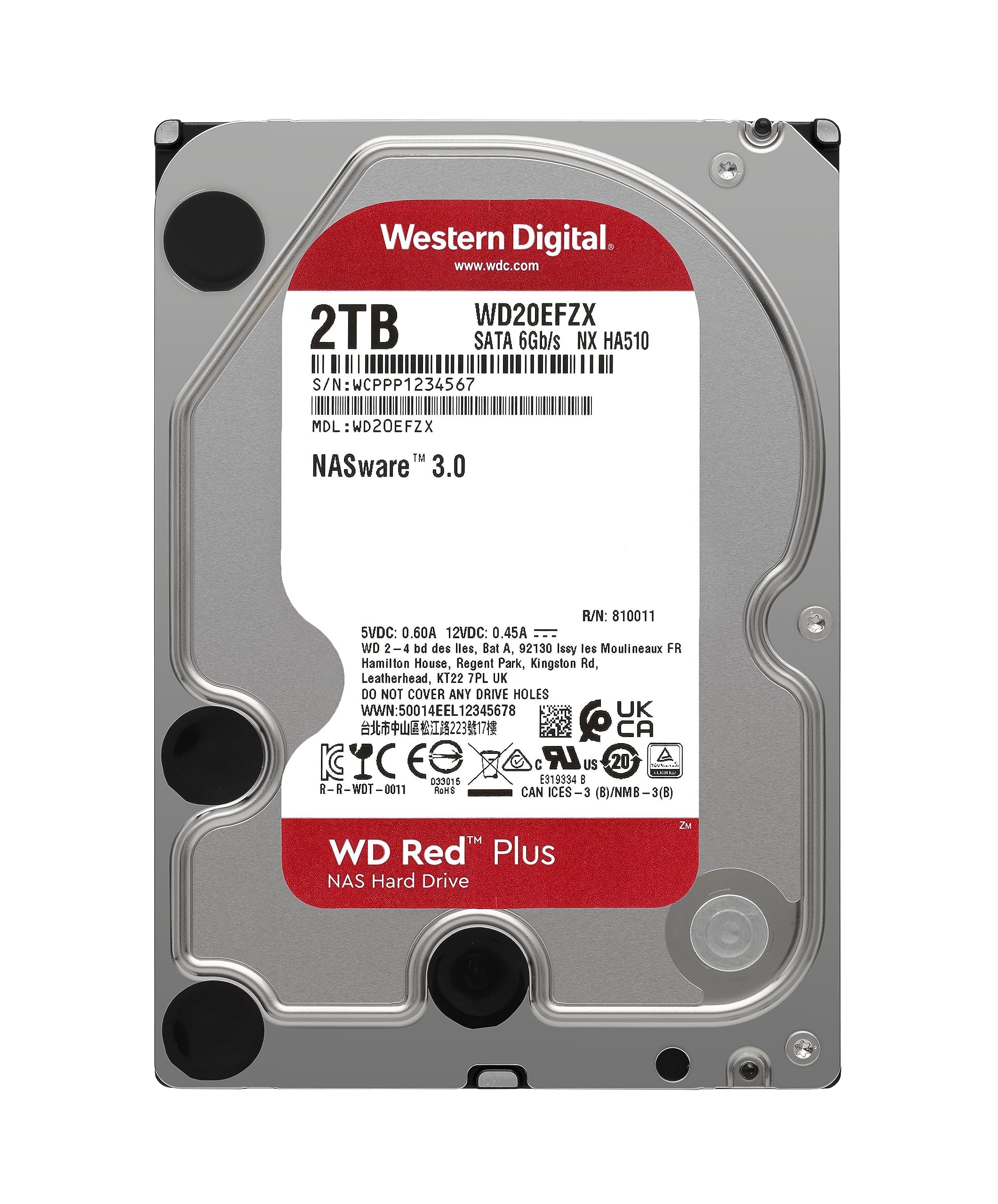 Western Digital 2Tb Wd Red Plus Nas Internal Hard Drive Hdd - 5400 Rpm, Sata 6 Gb/S, Cmr, 128 Mb Cache, 3.5 -Wd20Efzx