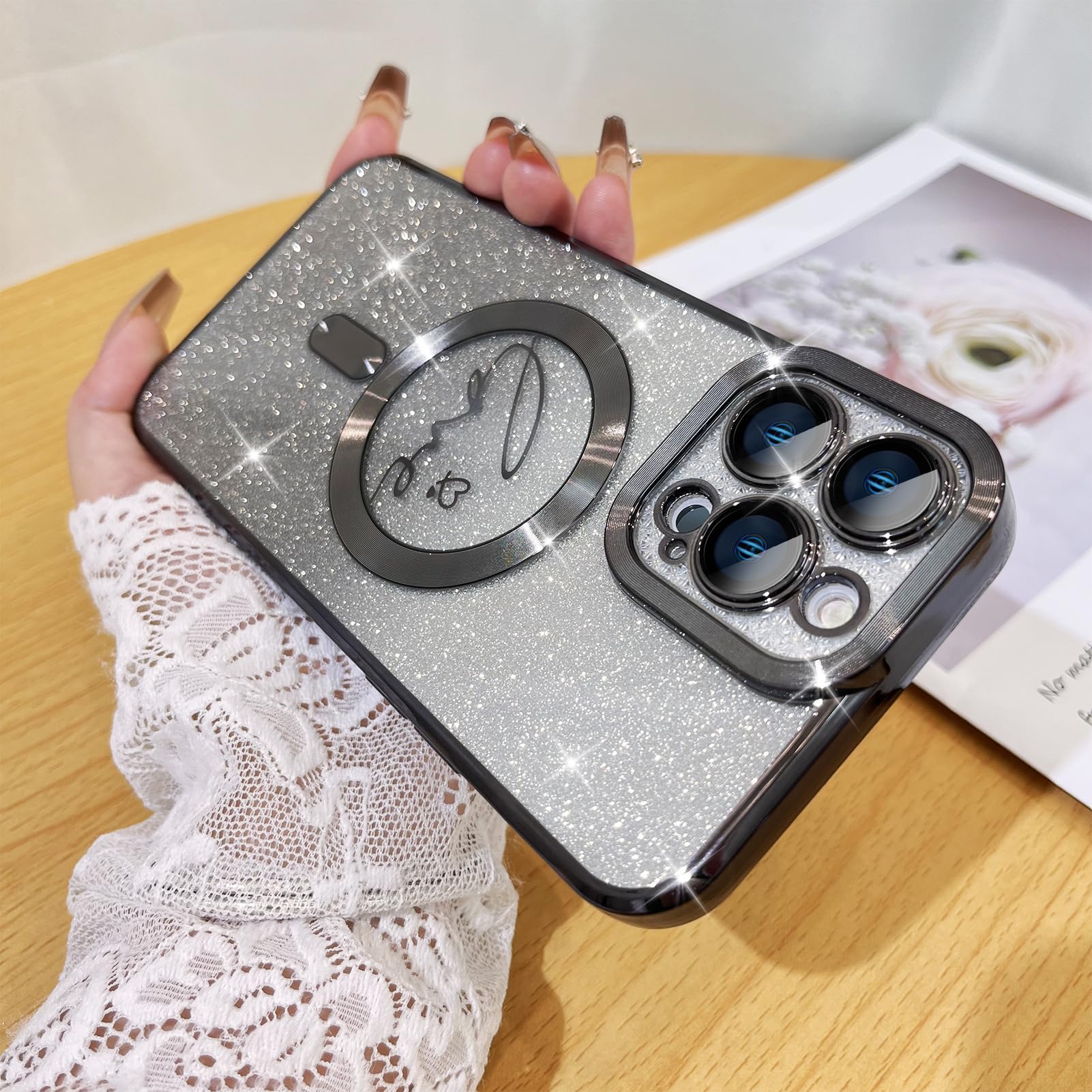 Fiyart Compatible With Iphone 12 Pro Max Case,Compatible With Magsafe Love Heart Plating Camera Protection Clear Phone Case, Mag