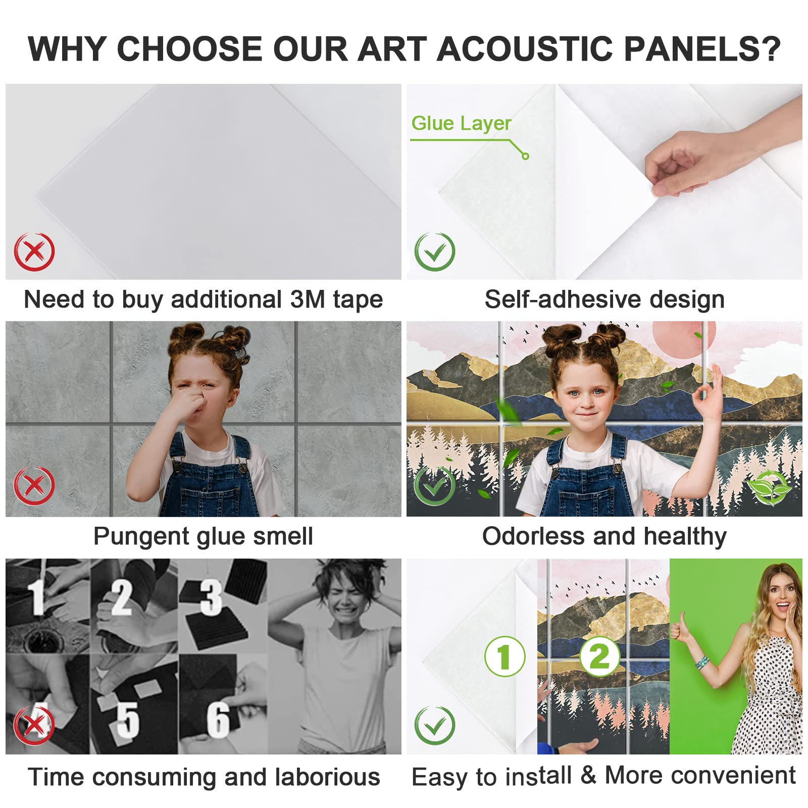 Tutmyrea Art Acoustic Panels, 48''X32'' Self Adhesive Sound Proofing Padding, 8 Pack Acoustical Soundproof Wall Panels, Decorati