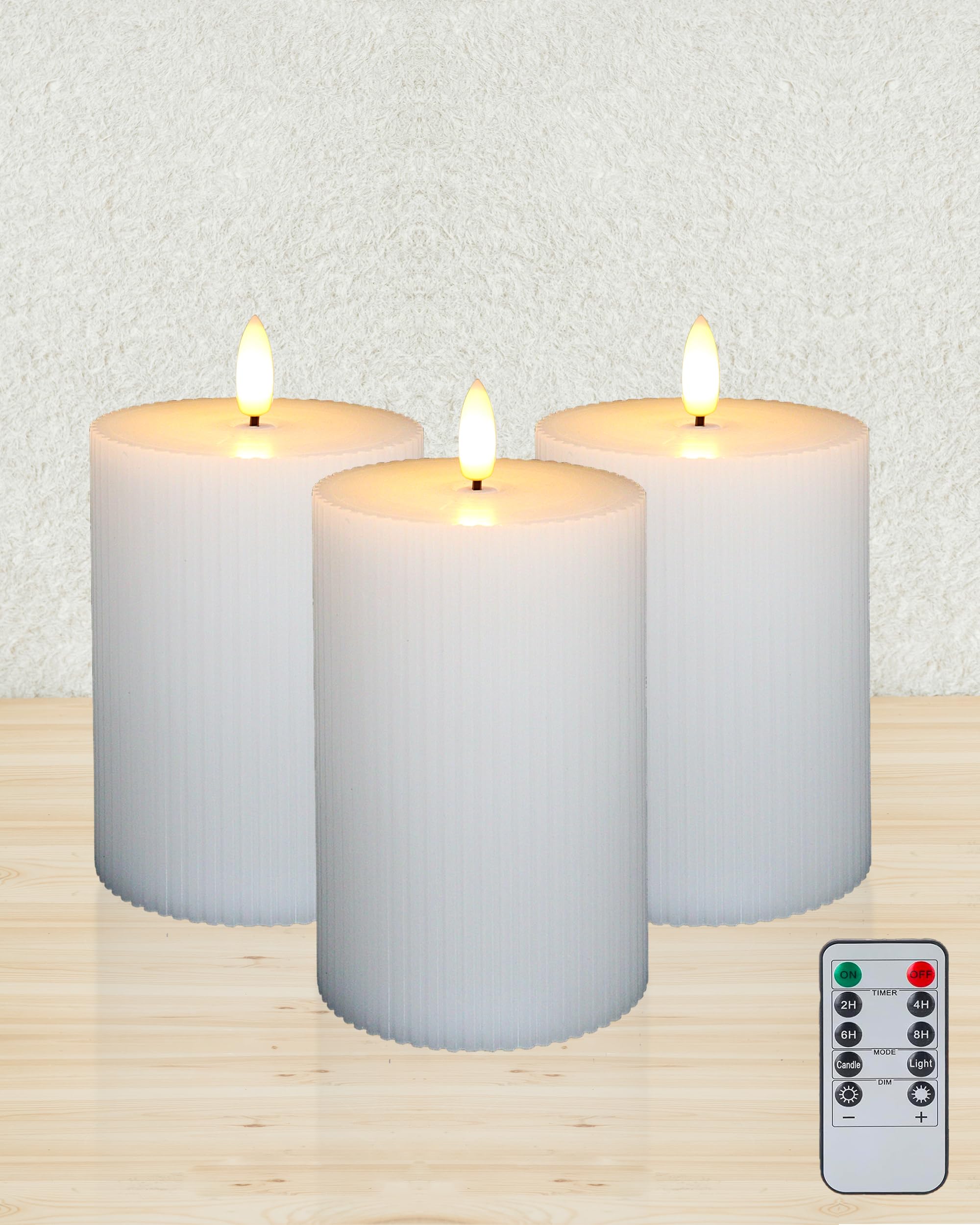 Gmnee 3''X5'' White Flameless Led Candles   Remote Control & Timer, Set Of 3 Large Real Wax Pillar Flickering Battery Candles Fo