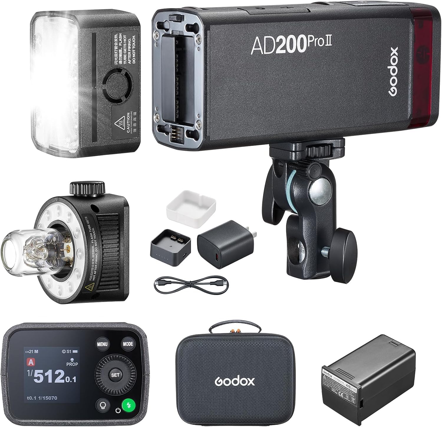 Godox AD200 Pro II AD200Pro II, 200Ws TTL Pocket Flash - Enhanced Heat Dissipation, 0.01-1.8s Recycling, 500 Fulll Power Flashes