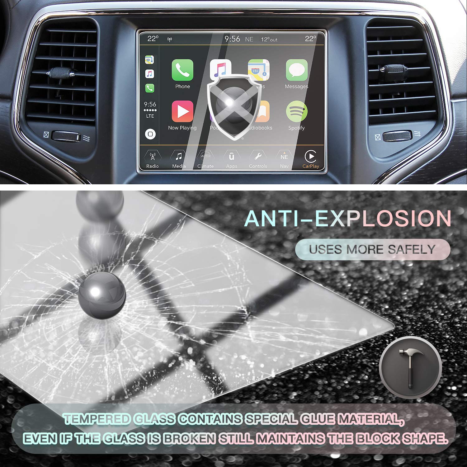Cdefg Car Touchscreen Navigation Touch Screen Protector For 2014 2018 Grand Cherokee Uconnect, Hd Clear Tempered Glass 9H Scratch Resistance (8.4In)