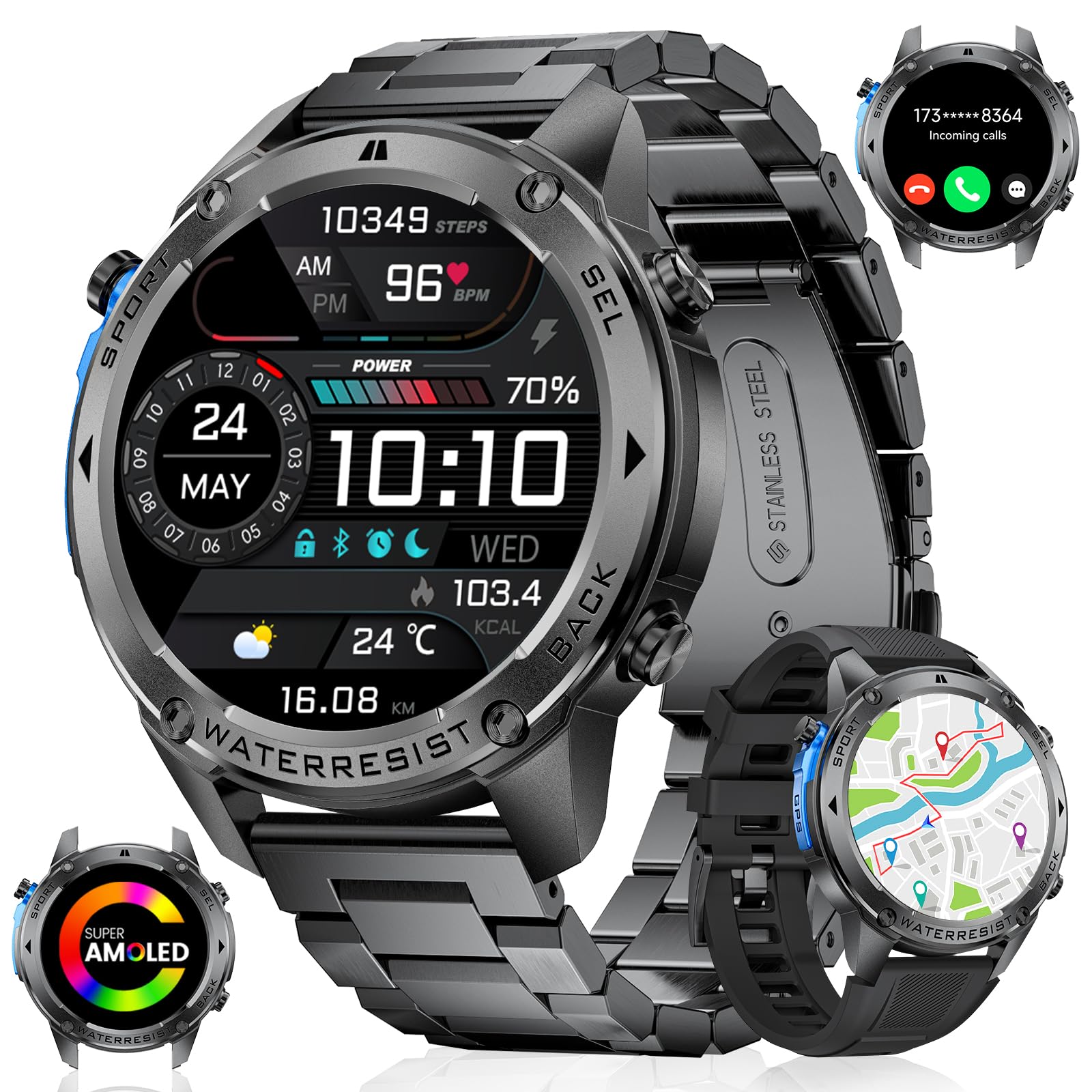 Gps Smart Watch For Men(Answer/Make Call),6 Satellite Positioning/Compass,50M Waterproof,600Mah Extra-Large Battery,1.43 '' Amol