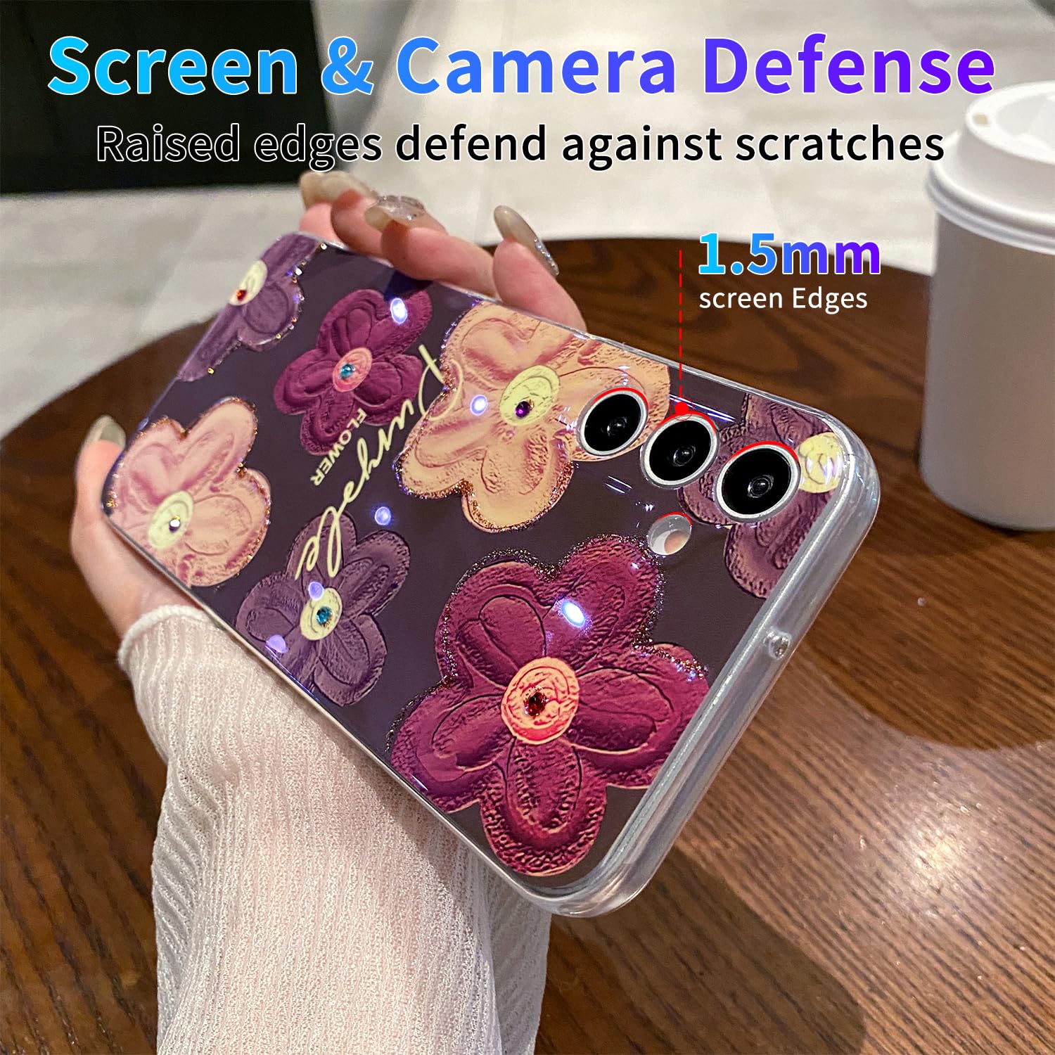 Leleyun Case For Samsung Galaxy A25 5G, Retro Oil Painting Printed Flower Cute Pattern With Glitter Gem Phone Cover Durable Tpu