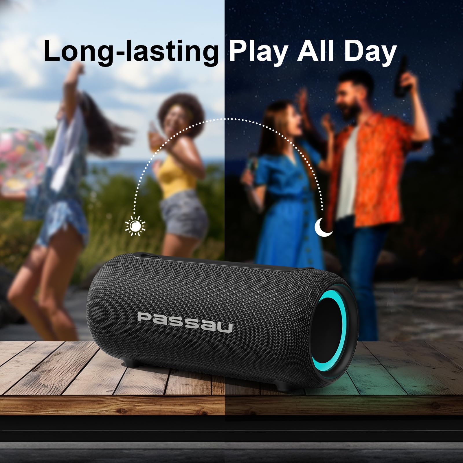 Passau Portable Bluetooth Speakers 40W Peak Loud Stereo Sound, Passive Radiators Deep Bass, All Day Playtime, Adjustable Strap,