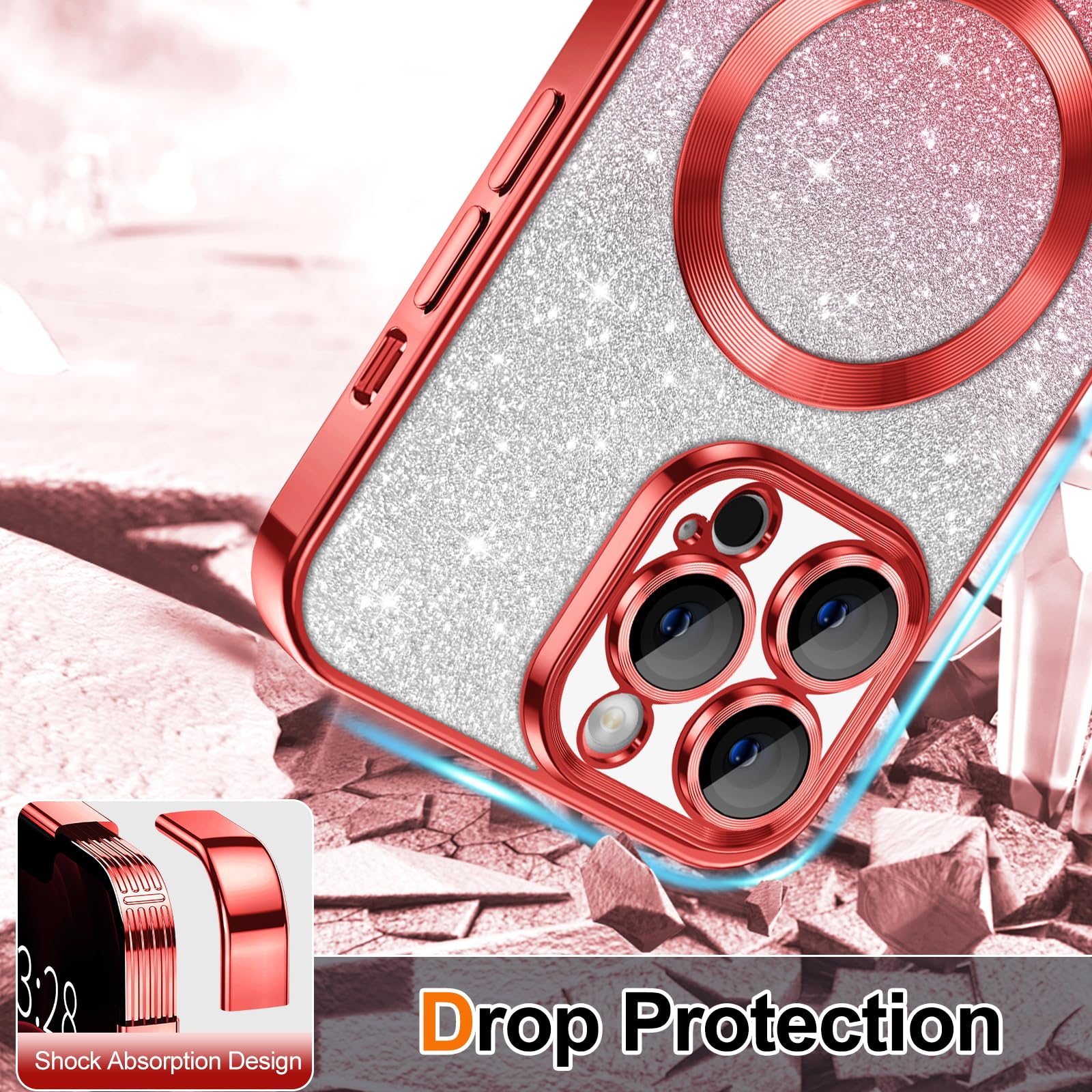 Hython For Iphone 12 Pro Case Clear Magnetic Glitter Phone Cases [Compatible With Magsafe] Full Camera Lens Protector Slim Gradi