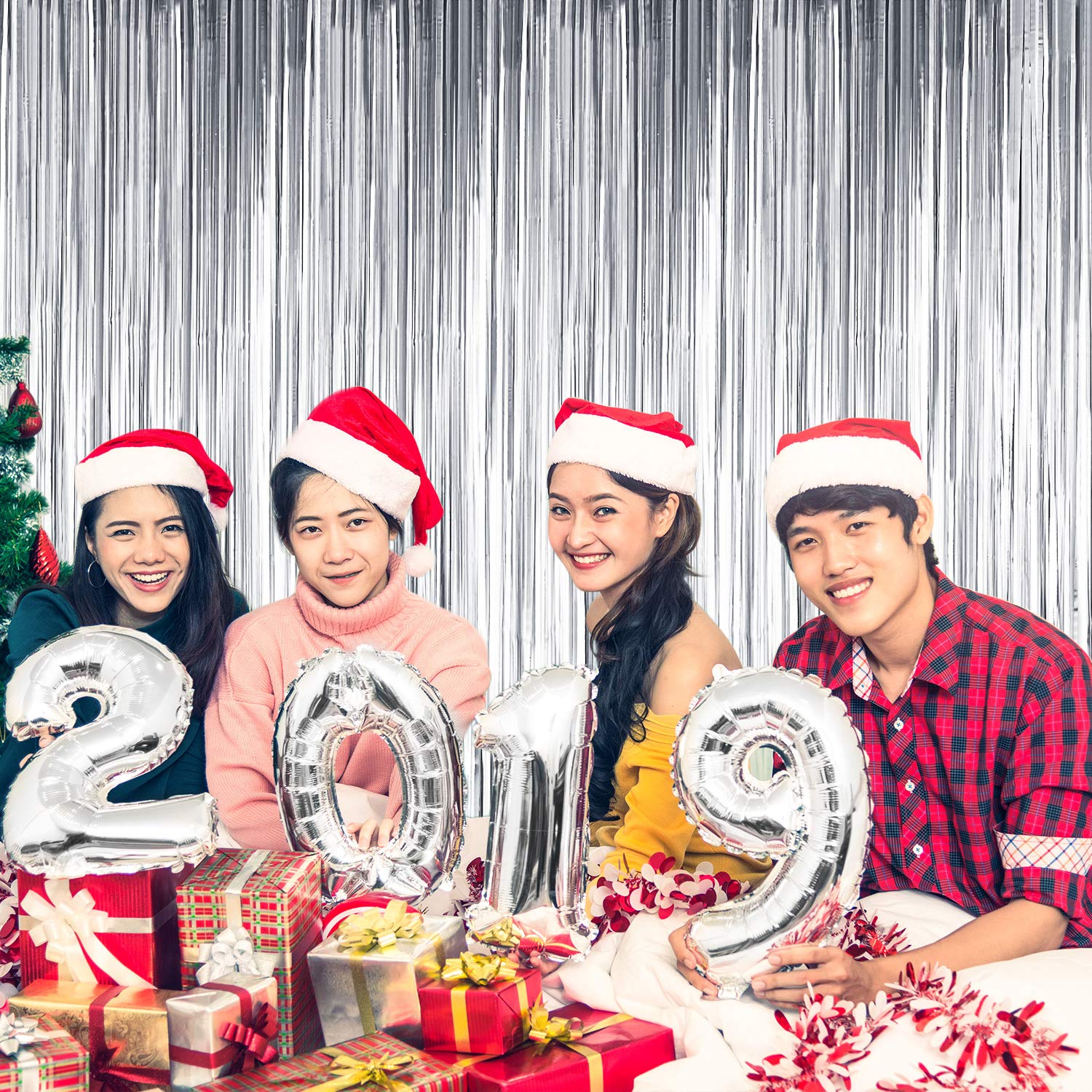 Sumind 4 Packs Photo Booth Backdrops Foil Curtains Metallic Tinsel Backdrop Curtains Door Fringe Curtains For Wedding Birthday C