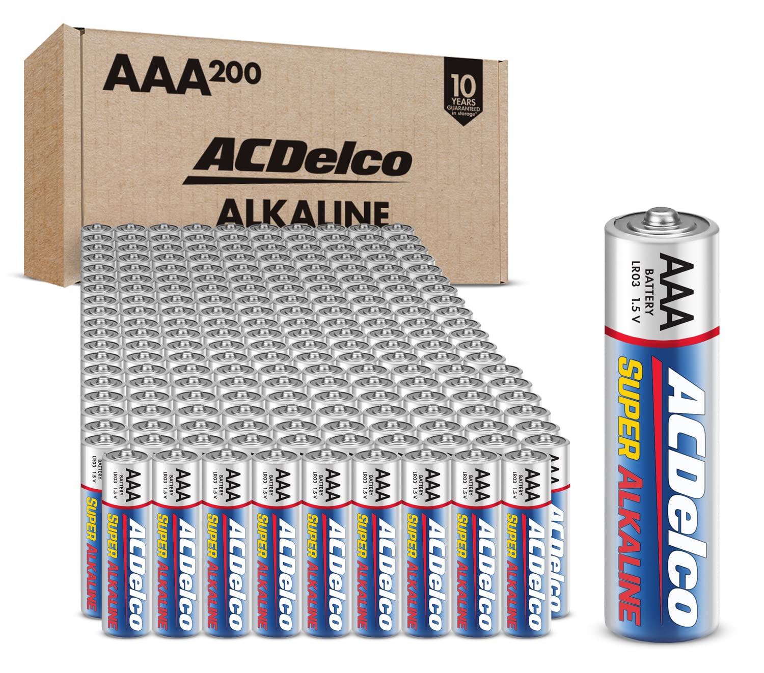 Acdelco Aaa Batteries, Maximum Power Super Alkaline Battery, 10 Year Shelf Life, Recloseable Packaging, 200 Count