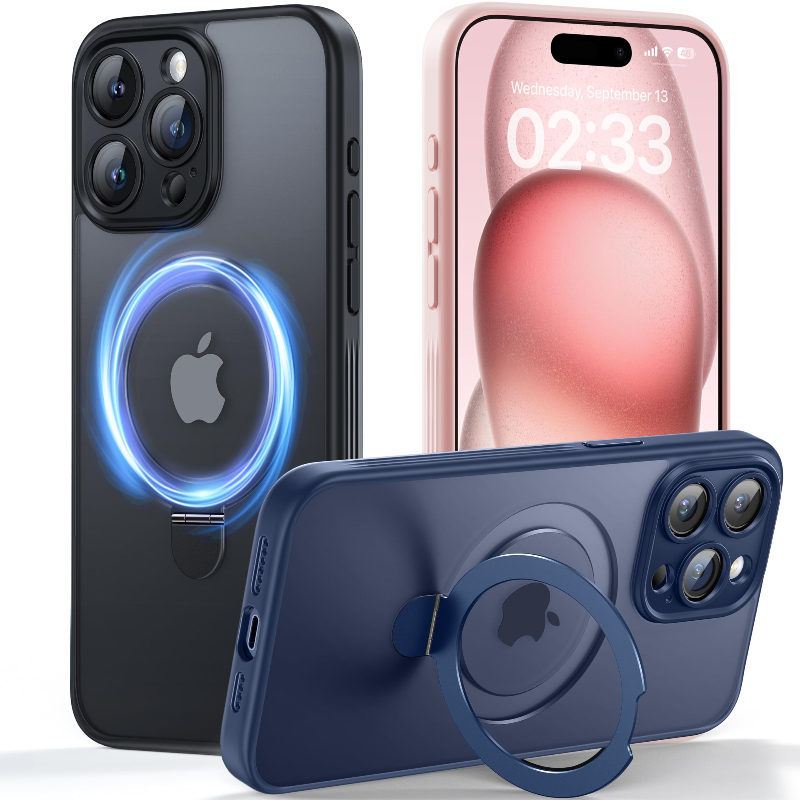 Jueshituo For Iphone 15 Pro Case With Magnetic Stand [Full Camera Protection] [Compatible With Magsafe] Mil Grade Shockproof Sli