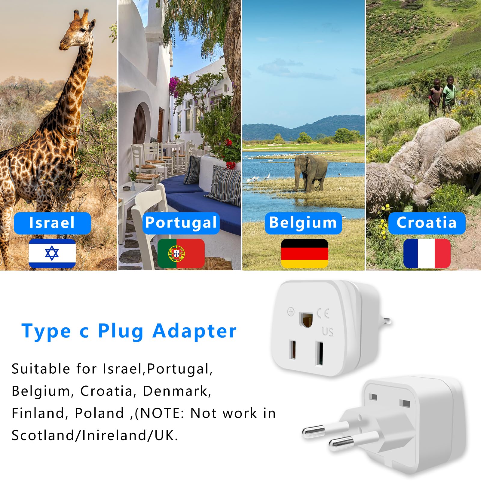 European Travel Plug Adapter, Type C Adapter, 2 Pack Us To Europe Plug Adapter, Adapter For Europe Plug, European Plug Adapter,