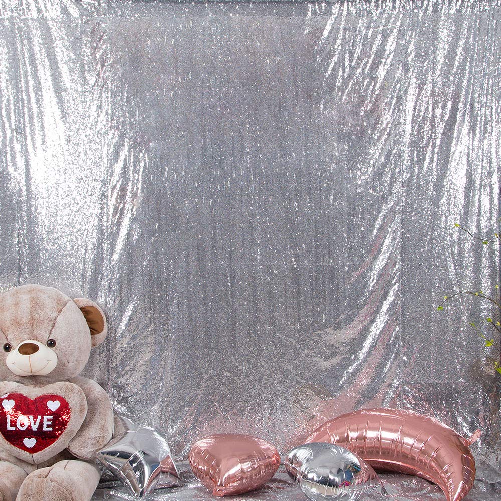 Jyflzq Silver Sequin Backdrop Curtains 8Ft X 8Ft 1 Panel Glitter Photo Booth Backdrops Sparkly Photography Background Drapes For