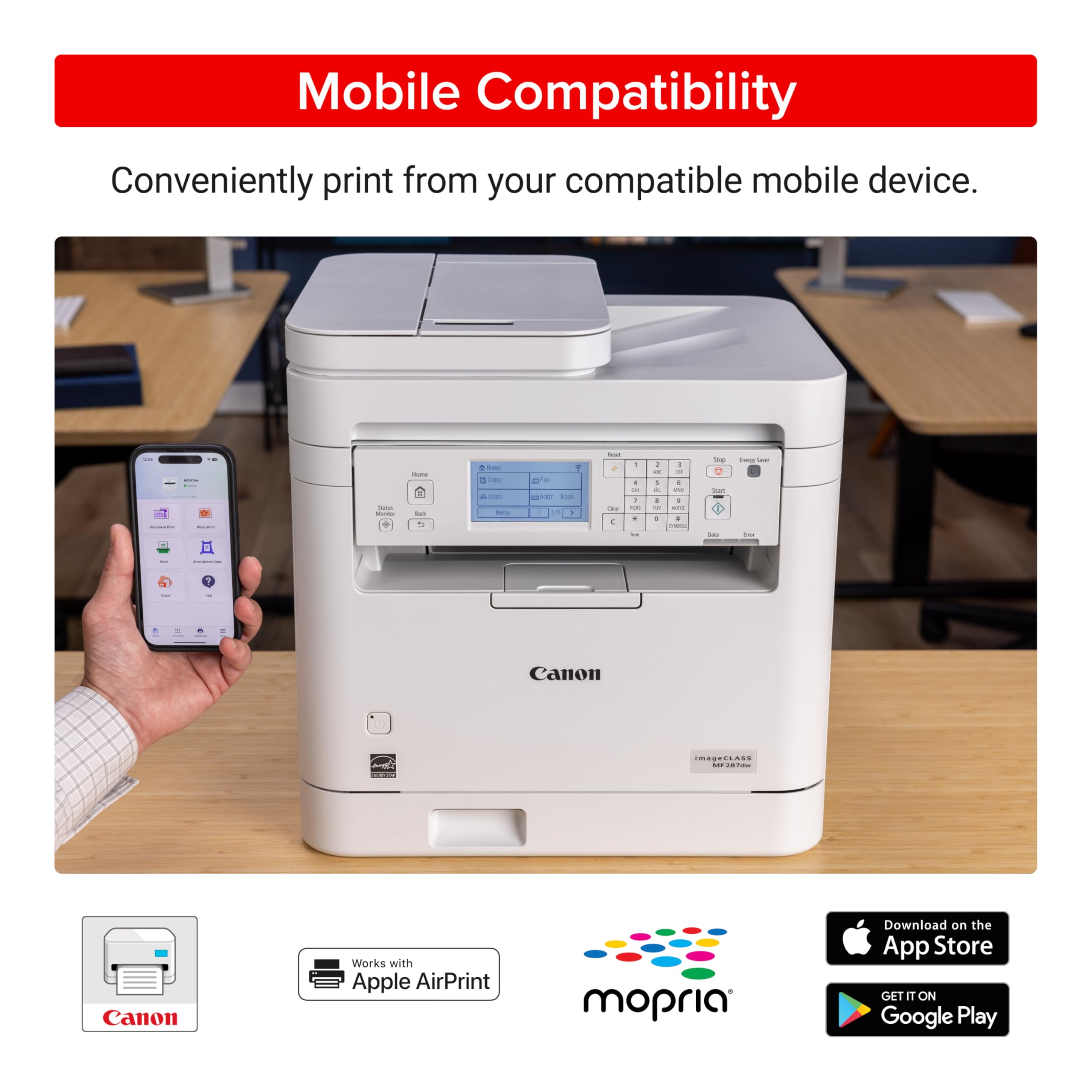 Canon Imageclass Mf287Dw - Monochrome, Duplex, Wireless Laser Printer, All-In-One Print, Copy, Scan, Fax, Auto Document Feeder,