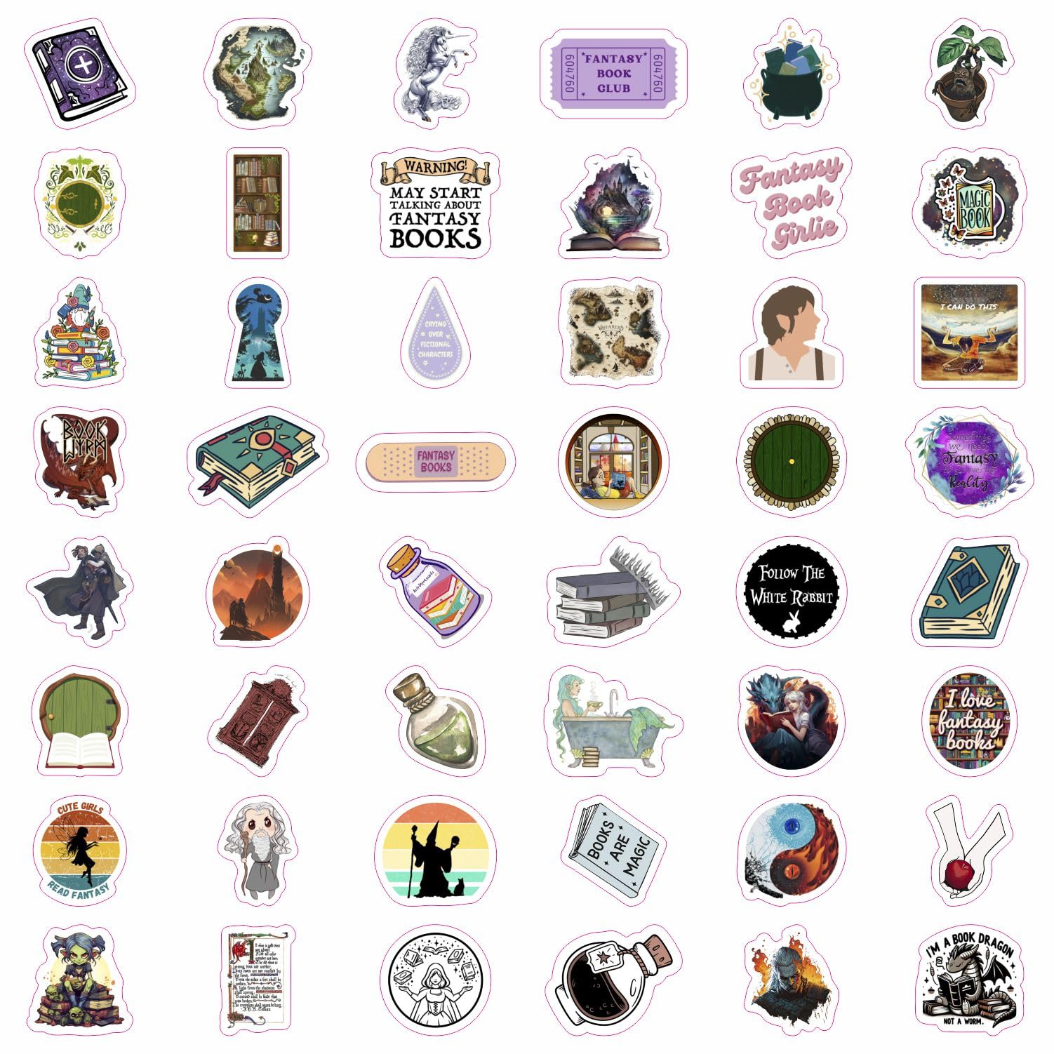 100Pcs Fantasy Book Stickers For Water Bottle And Laptop   Fantasy Book Party Favors & Decorations, Waterproof Vinyl Decals, Fan