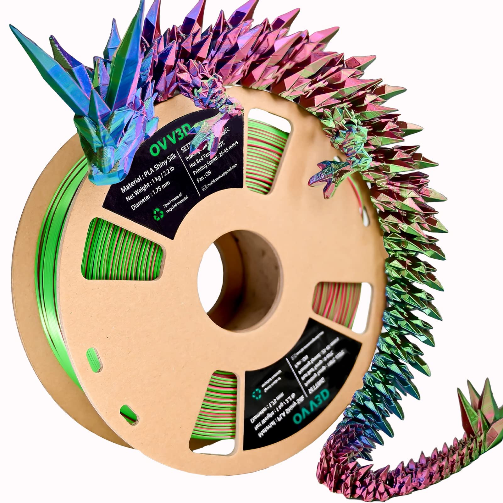 Ovv3D Silk Pla Filament, 3D Printer Filament Tri Colors Coextrusion Pla Filament 1.75Mm, Rainbow Pla Filament With Silk Pla Red 