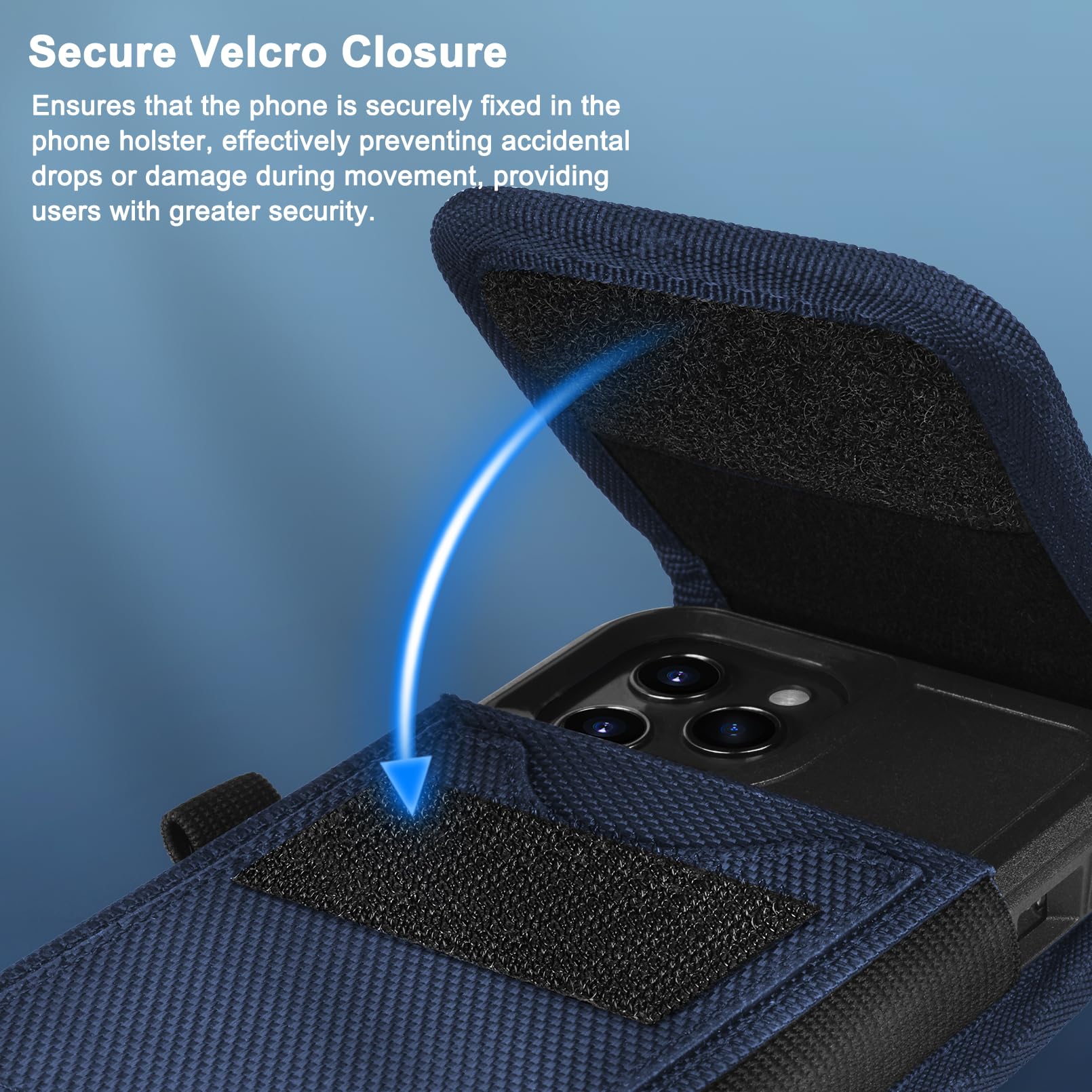 Ykooe Cell Phone Holster Compatible With Iphone 16/15/14/13/12 Pro Max & Plus Models - Belt Clip And Card Holder, Blue, Xl