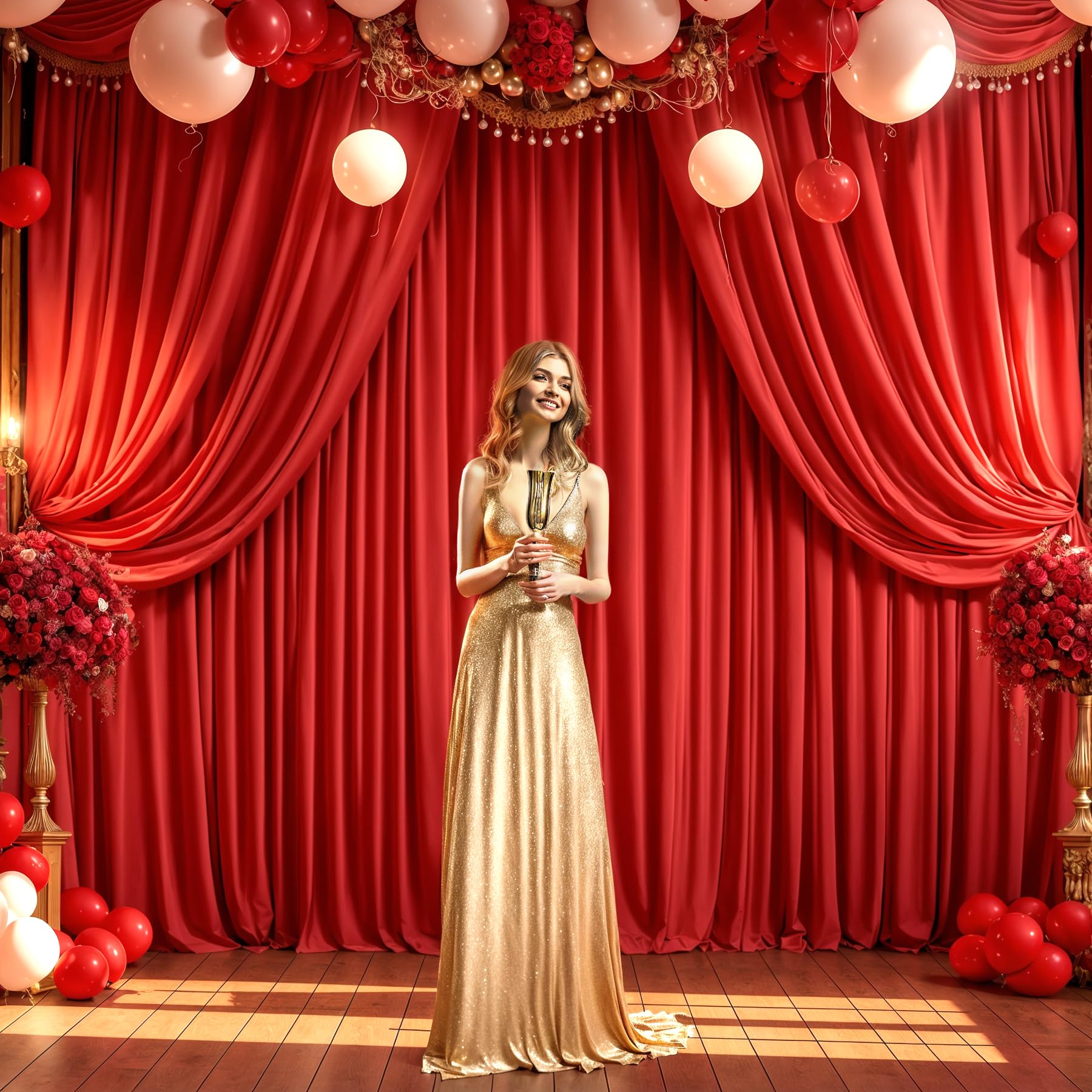 10Ft X 10Ft Red Backdrop Curtain For Parties Red Wrinkle Free Backdrop Drapes Panels For Wedding Baby Shower Birthday Photo Phot