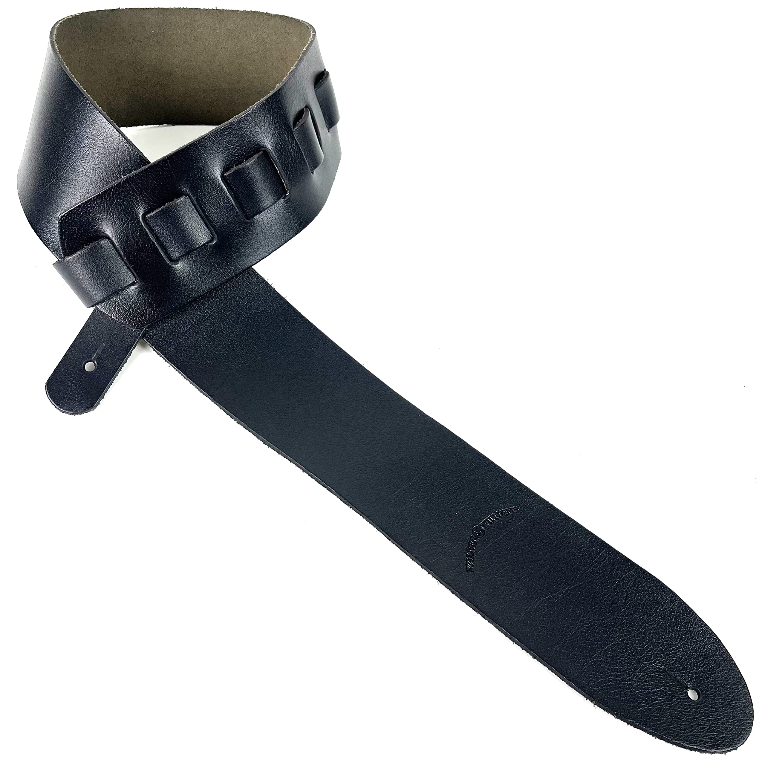 Walker And Williams SL315 Premium Extra Wide 3 Simple Black Full Grain Thick Leather Natural Finish Guitar Strap For Acoustic,