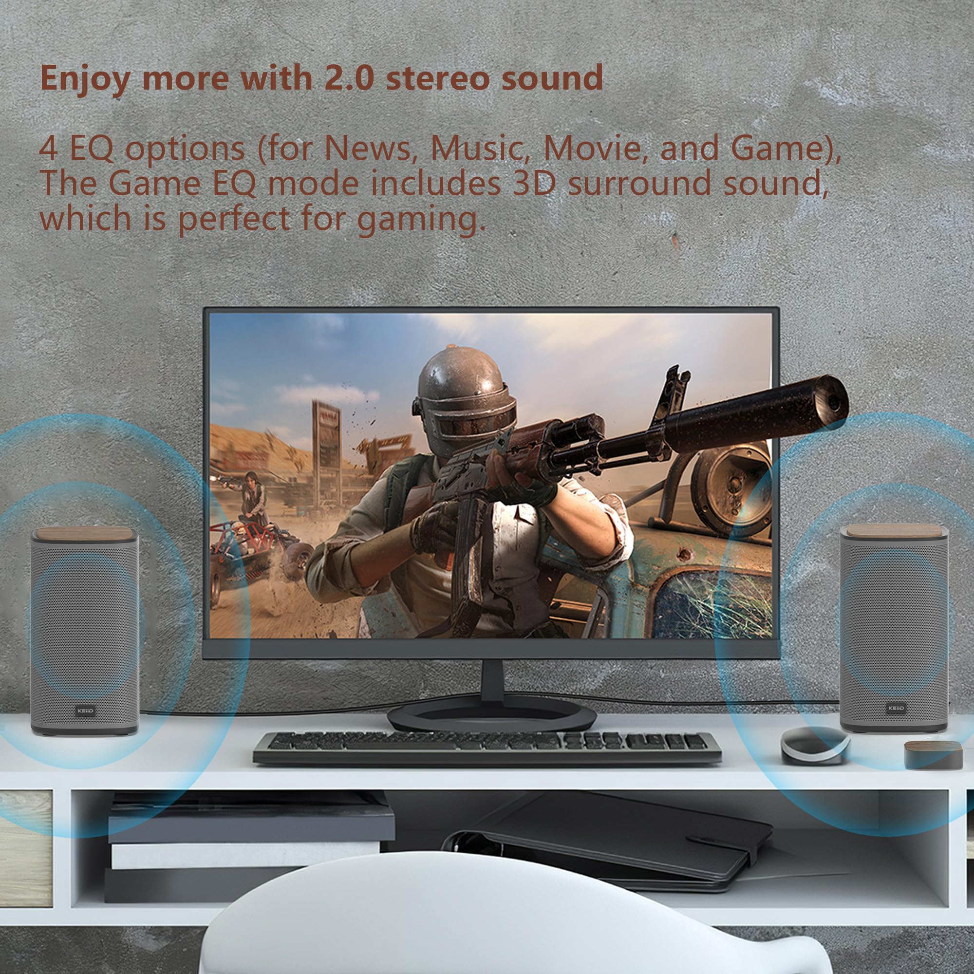Keiid Bluetooth Computer Speakers With Wireless Touch Control Pod For Pc Laptop/Desktop Wireless Stereo Gaming Speakers, 4 Eq Mo