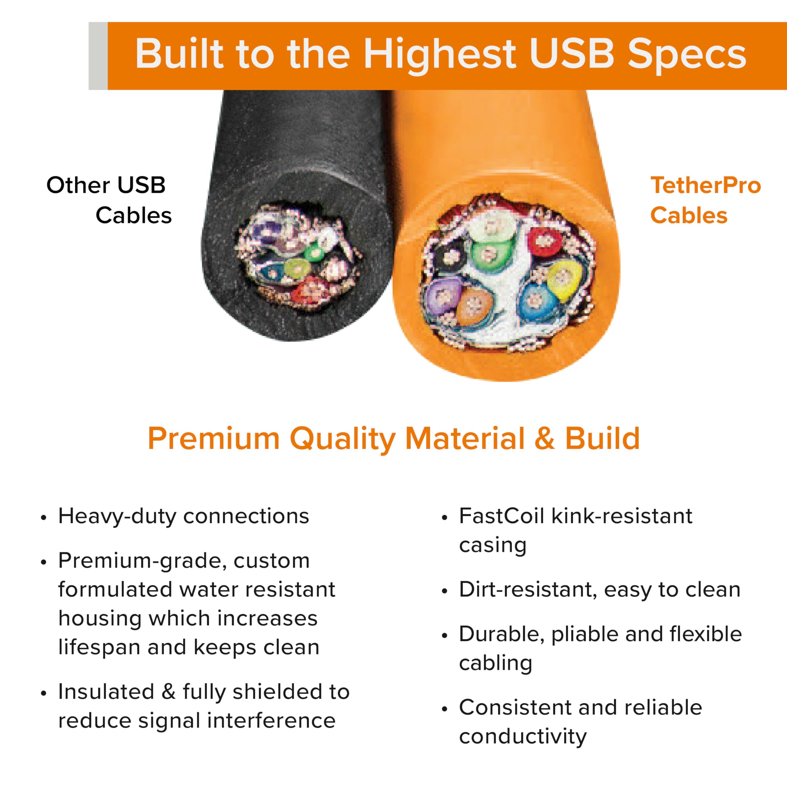 Tether Tools TetherPro USB 2.0 to Mini B 5 Pin Cable | for Fast Transfer and Connection Between Camera and Computer | High Visibility Orange | 15 Feet (4.6 m)