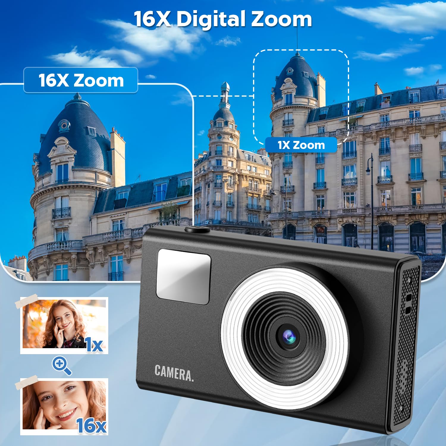 Cimelr Digital Camera, 48Mp Autofocus Uhd 4K Vlogging Camera 16X Digital Zoom, Anti Shake Portable Digital Point And Shoot Kids