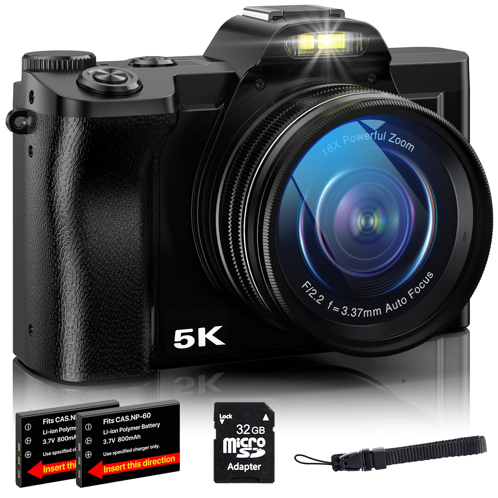 5K Digital Camera Wifi Autofocus Vlogging Camera For Youtube 48Mp Camera For Photography And Video, 3.5inch Screen Travel Camera Wi