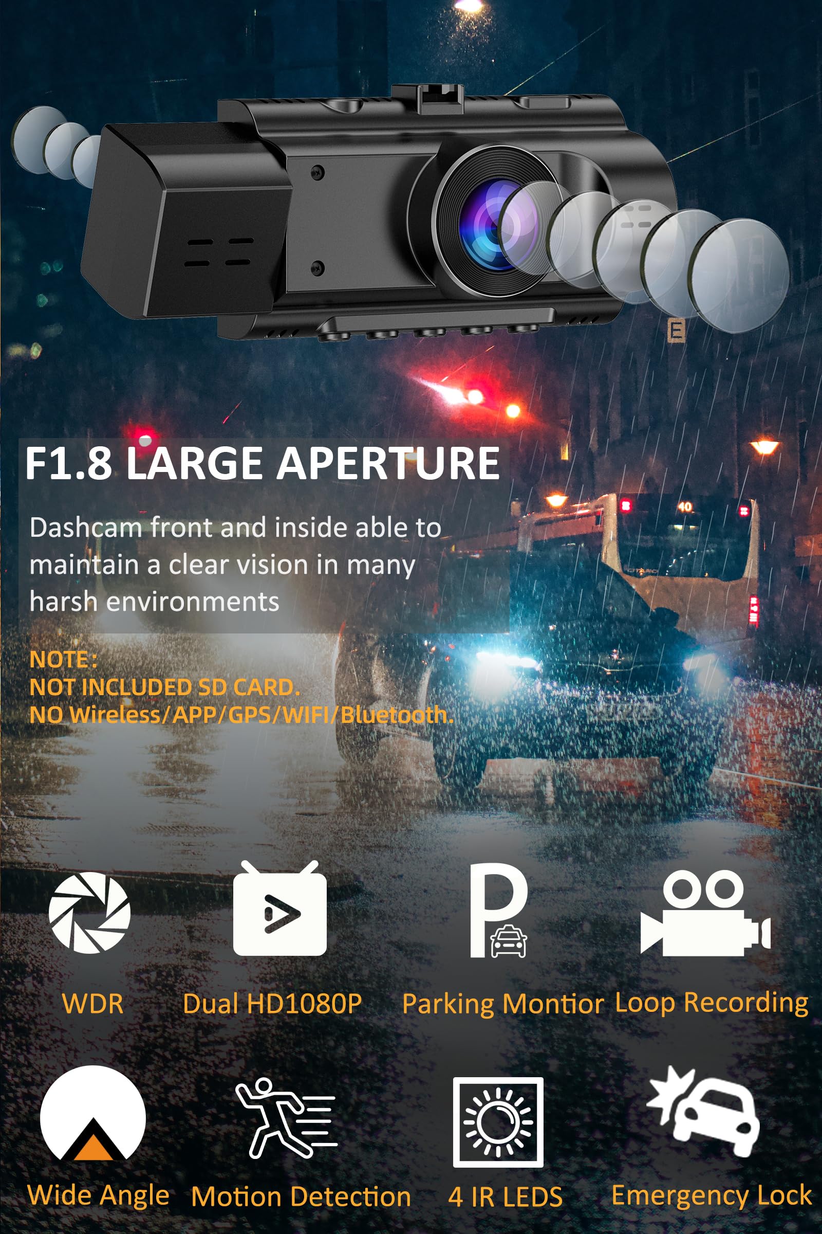 Dual Dash Cam Front And Inside Fhd 1080P Dashcams For Cars With Infrared Night Vision Car Camera Driving Recorder 24H Park Monit