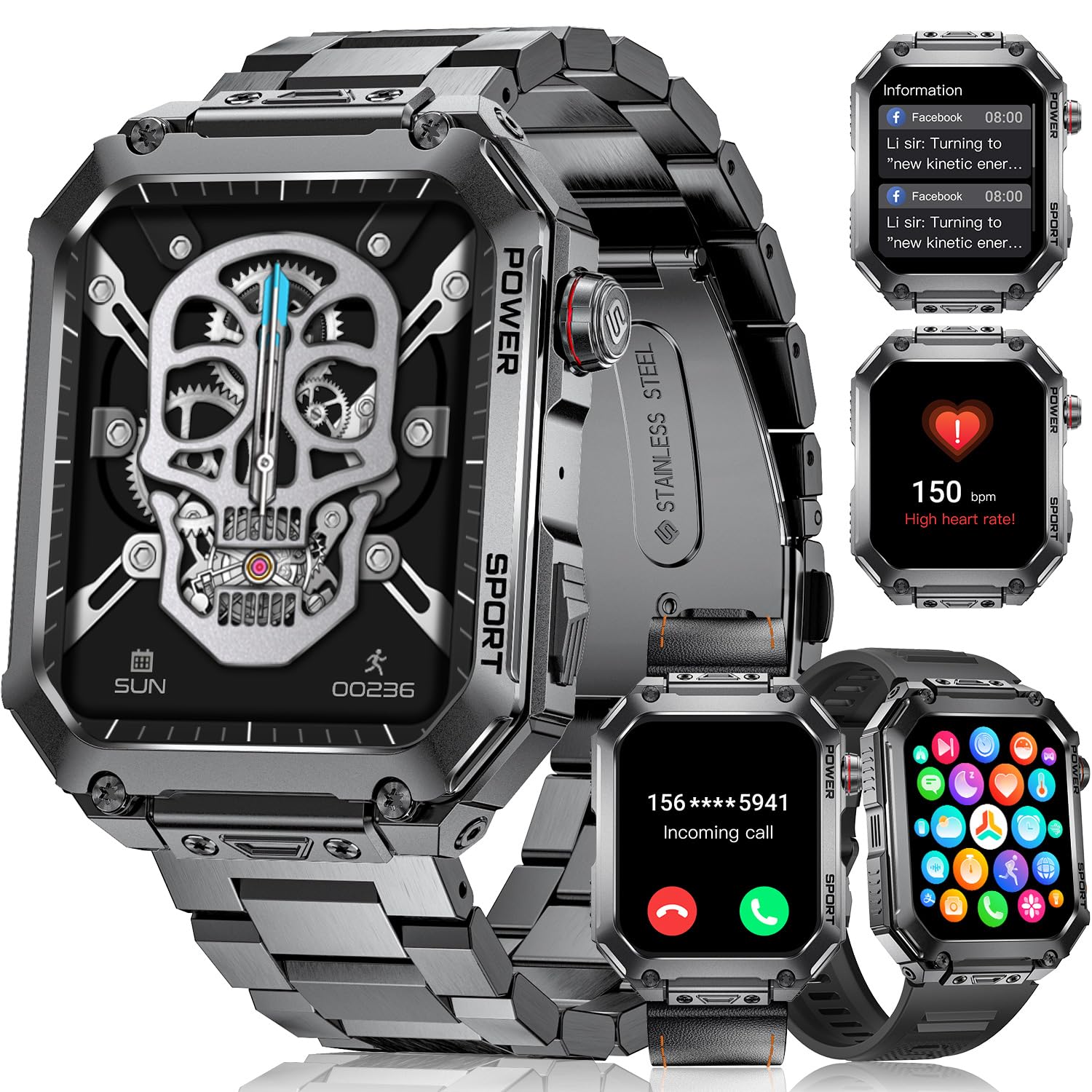 Lige Military Smart Watches For Men, 1.96 ' ' Hd Screen Smartwatch With Answer Make Call, Metal Smart Watch For Ios Android Phon