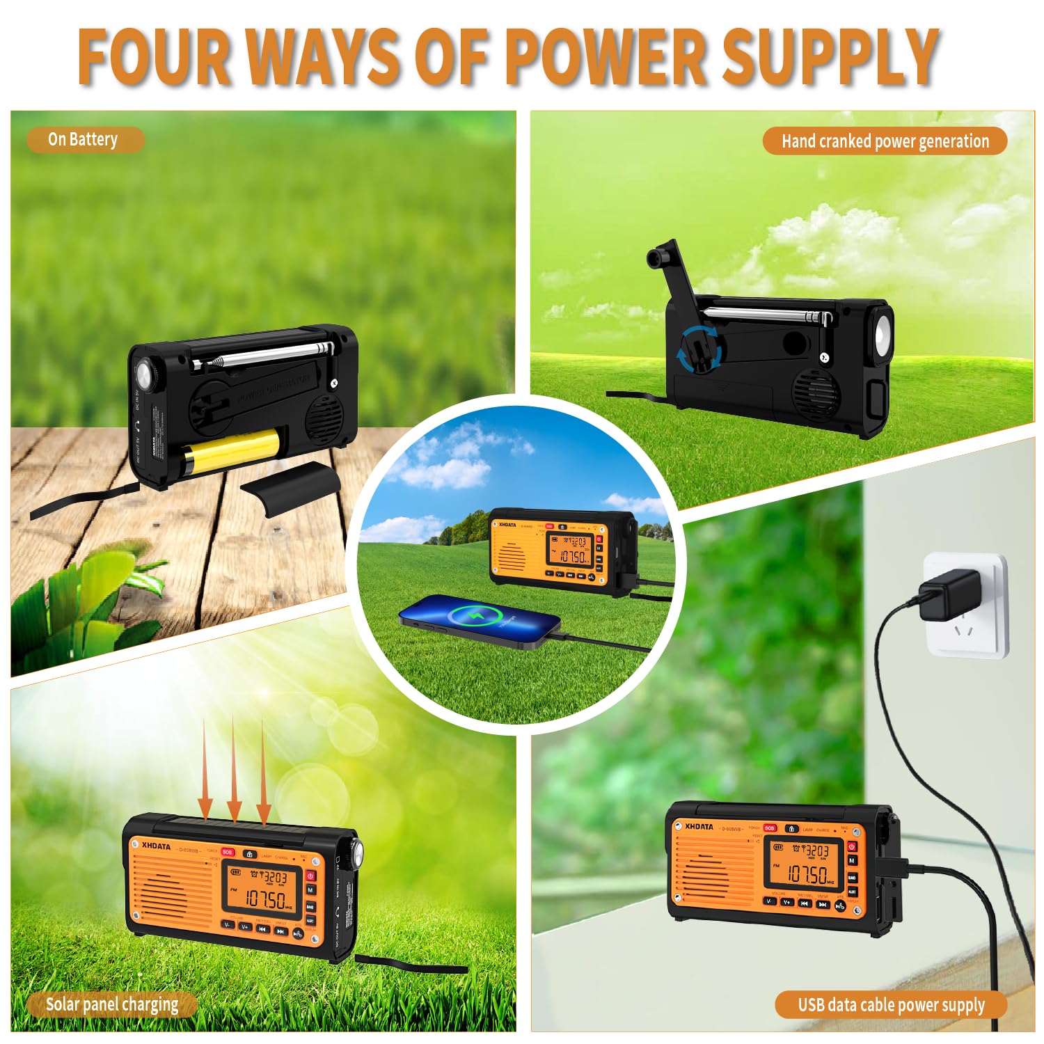 Xhdata D608Wb Emergency Radio Hand Crank Weather Radio Fm/Am/Sw/Noaa Alert Portable Radio With Phone Charger, Bluetooth Mp3, Usb