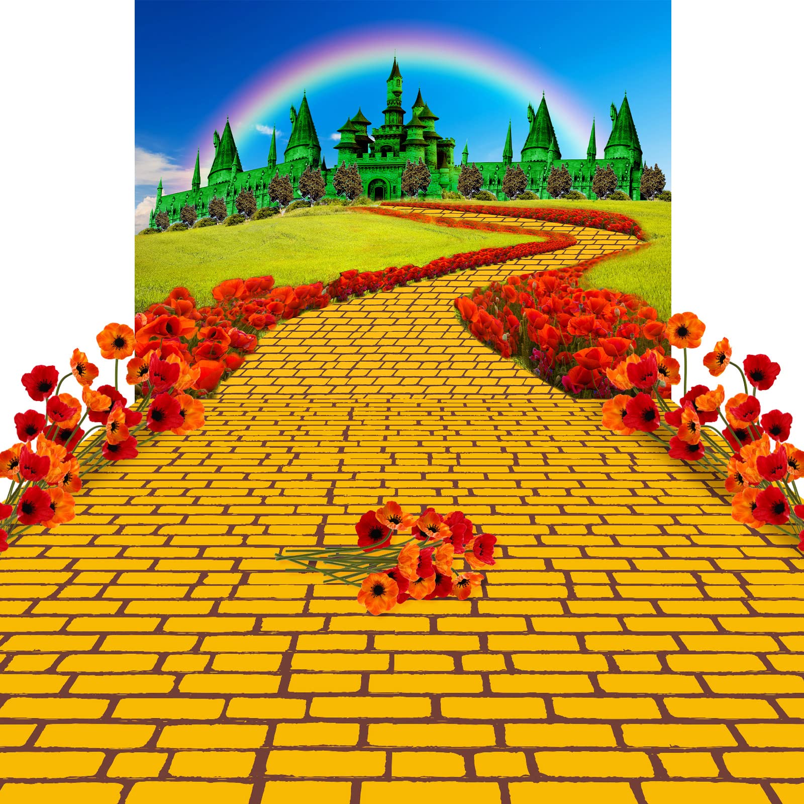 Outus 16 Pcs Yellow Brick Runner Yellow Brick Backdrop Castle Backdrop Floral Rainbow Photography Background Artificial Red Oran