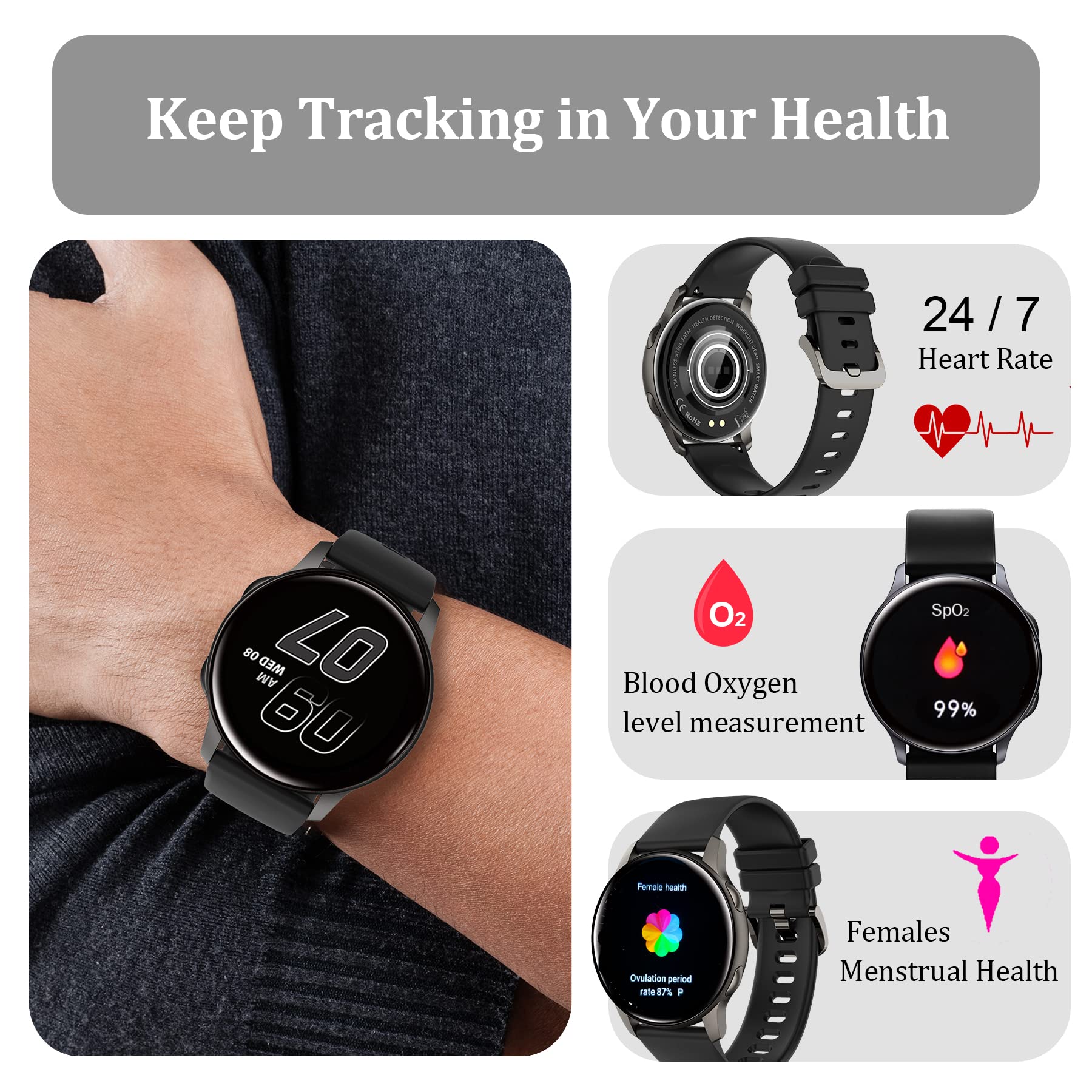 Hamind Smartwatch For Men Women Health Fitness Tracker Watch With Heart Rate Spo2 Monitor Sleep Tracker Amoled Smart Watch Samsu