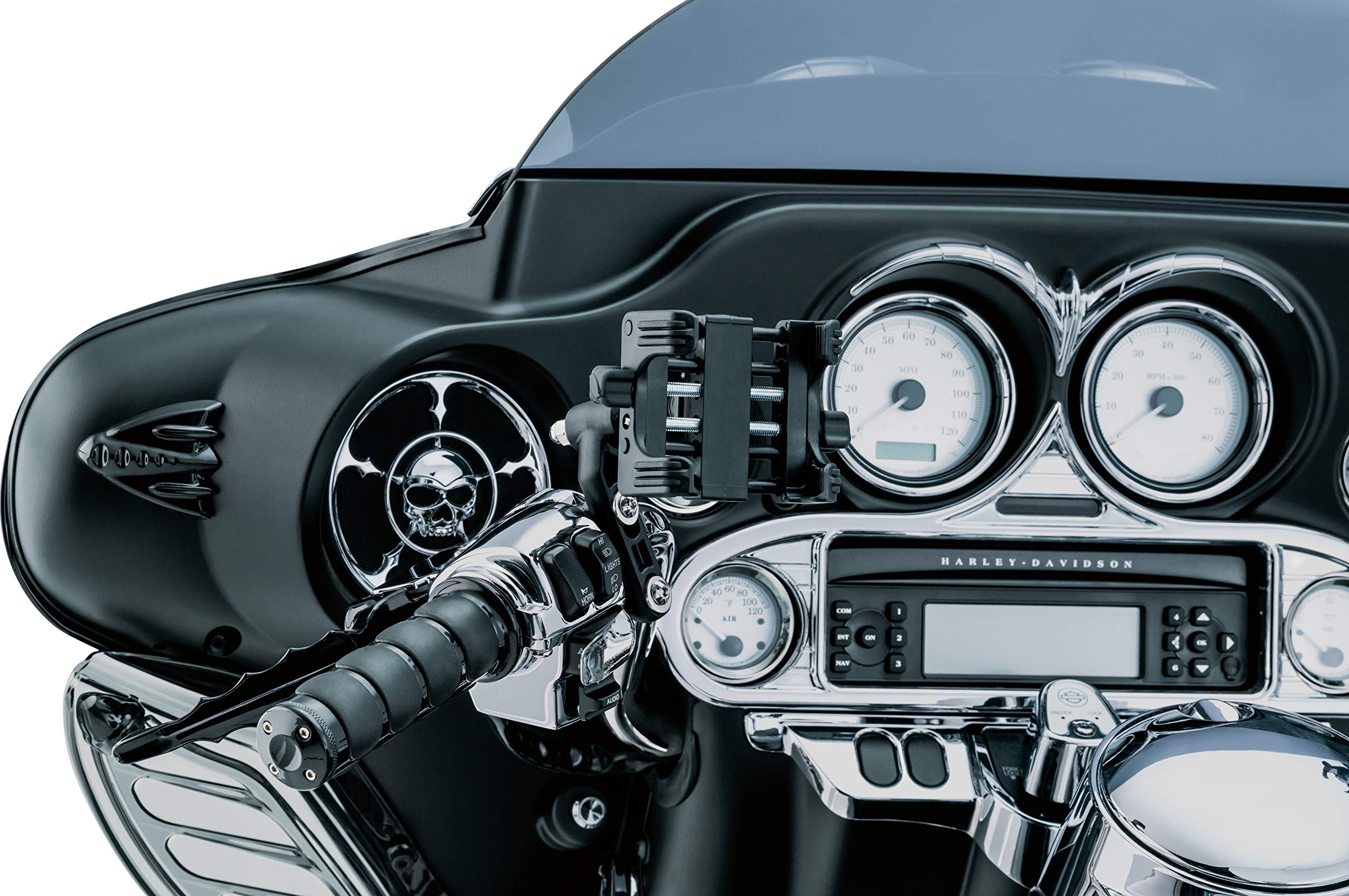 Kuryakyn 1676 Motorcycle Accessory: Clutch/Brake Perch Mount Tech-Connect Cradle Gps Device/Phone Holder Mounting Kit, Large, Bl