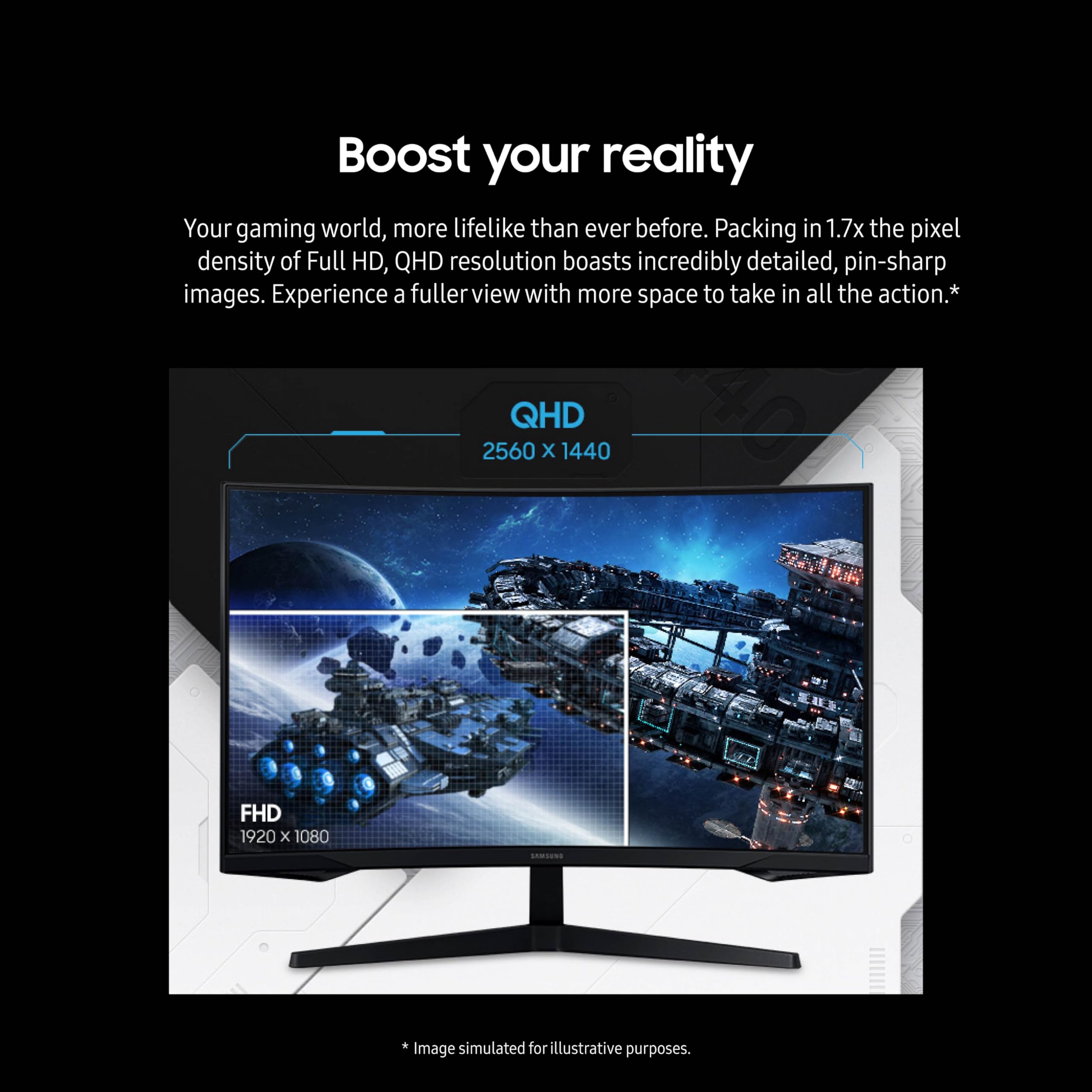 Samsung 32 Inch Odyssey G55C Series Qhd 1000R Curved Gaming Monitor, 1Ms(Mprt), Hdr10, 165Hz, Amd Radeon Freesync, Eye Care, Ls3
