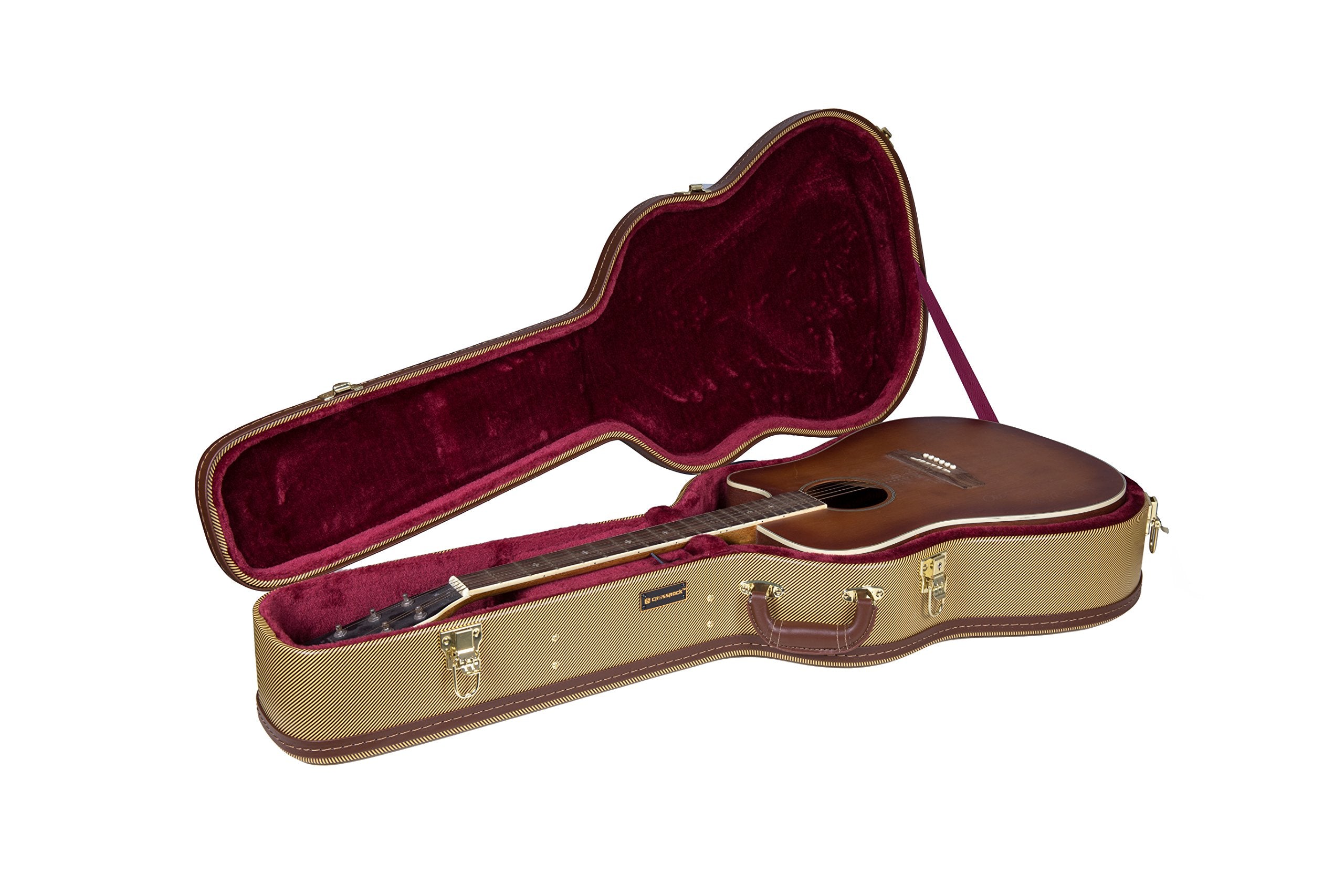 Crossrock Dreadnought Guitar Case for Martin D28, compatible to Taylor Grand Auditorium-Hard-Shell Wooden Case-Vinyl Tweed (CRW6