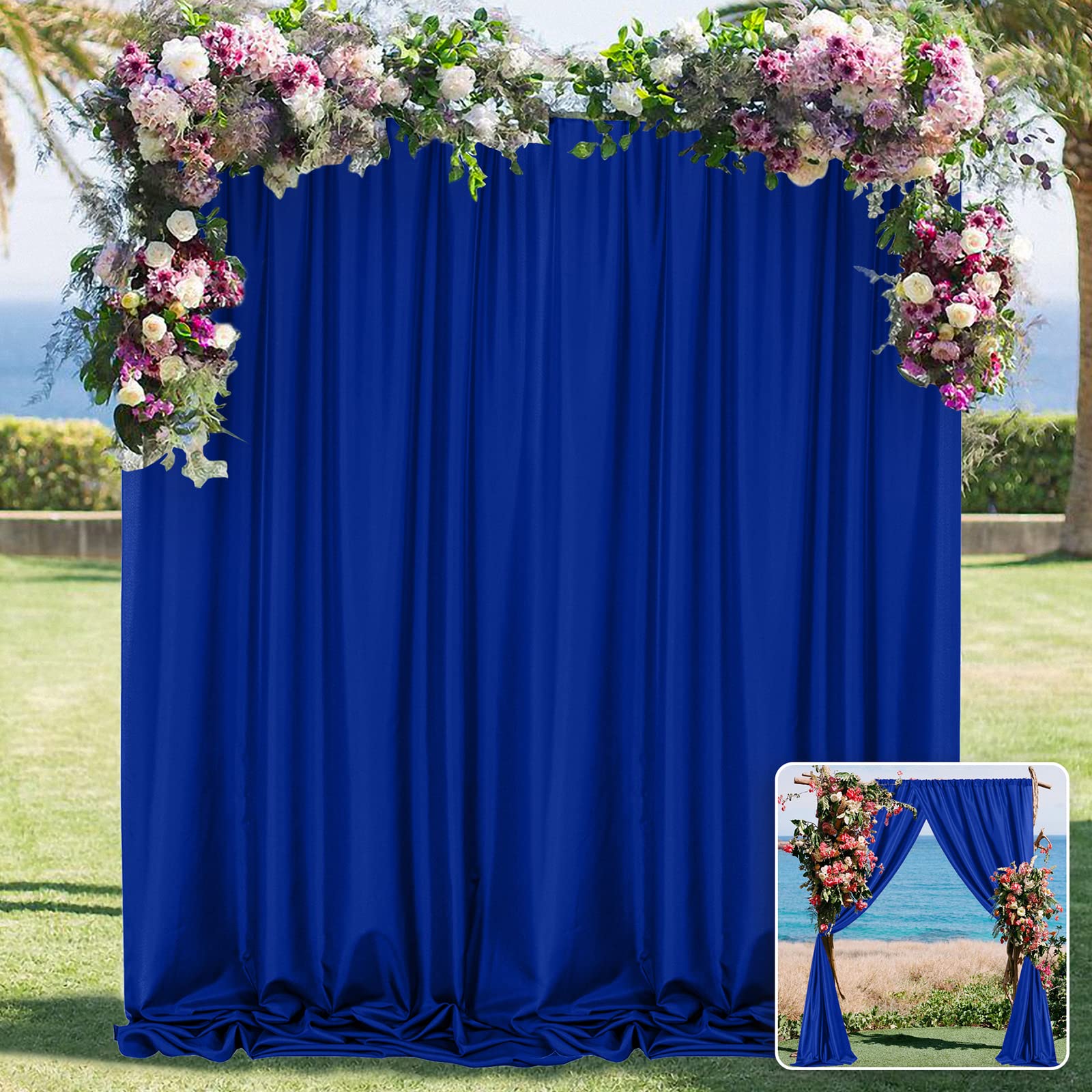 Royal Blue Backdrop Curtains For Party Stage Wedding Ceremony Light Filtering Curtains Photography Backdrop For Baby Showers Rod